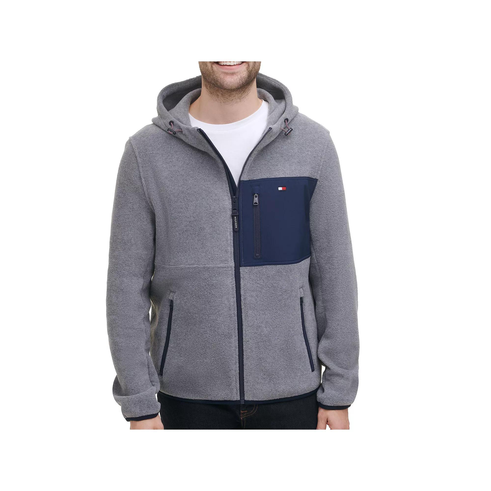 Men's Tommy Hilfiger Fleece Hooded Jacket, Size: Medium, Black Gray Product Image