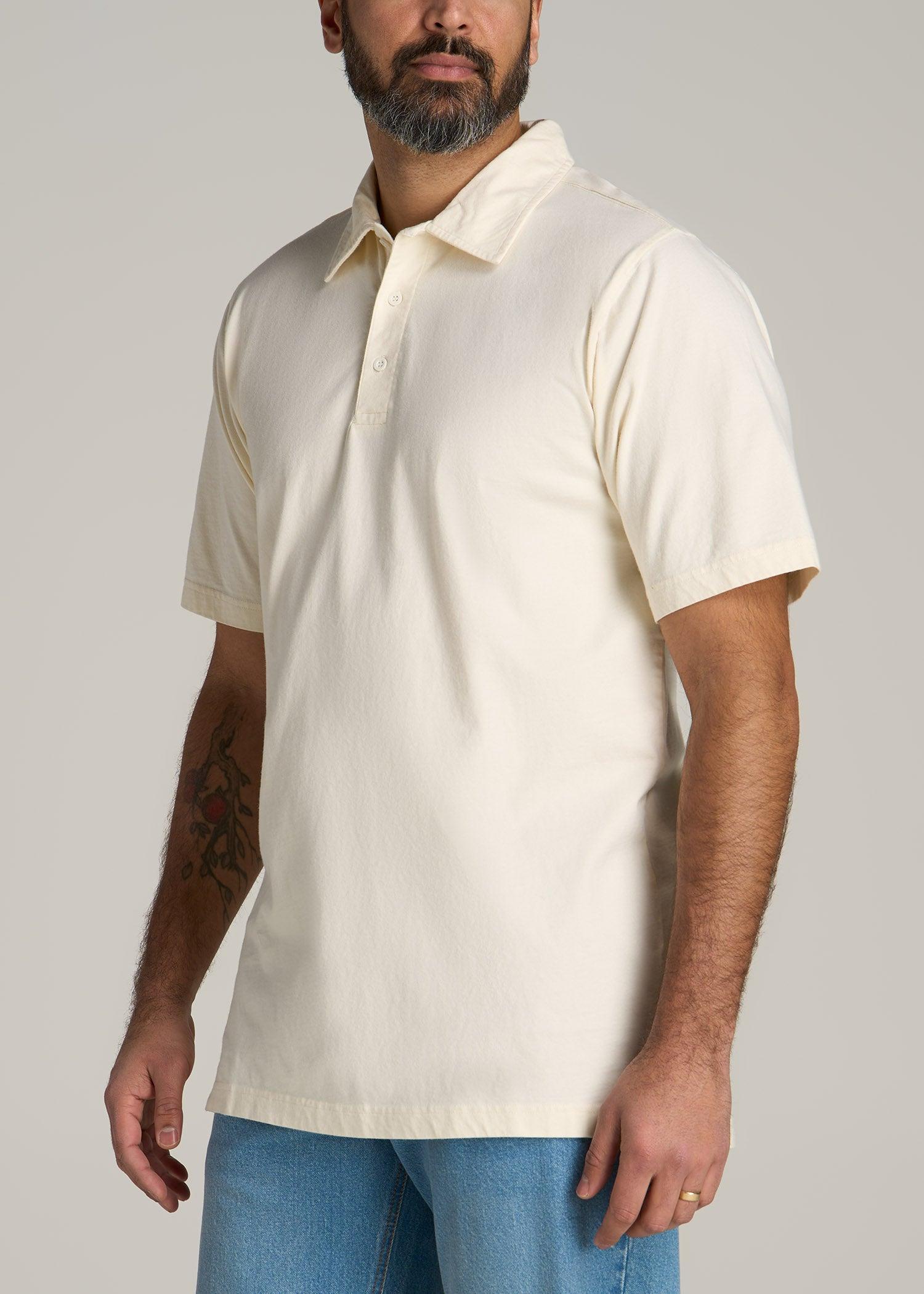 LJ&S Ultra Soft Short Sleeve Cotton Polo for Tall Men in Antique White Product Image