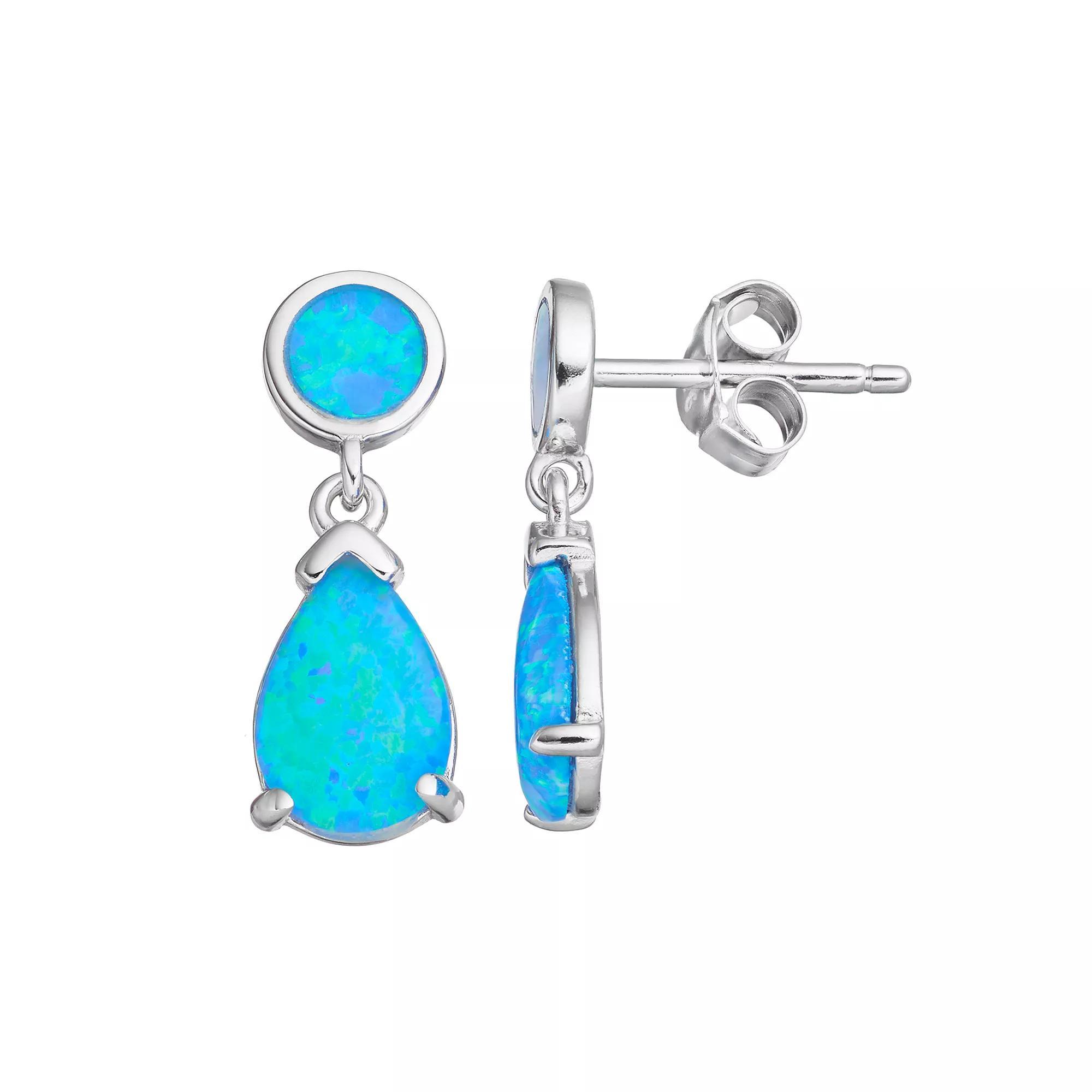 Sterling Silver Lab-Created Blue Opal Teardrop Earrings, Women's Product Image