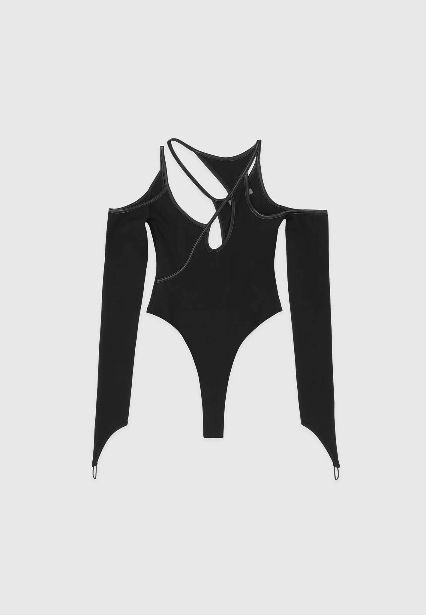 Contrast Asymmetric Bodysuit - Black / Black / WMN3167-01 Product Image