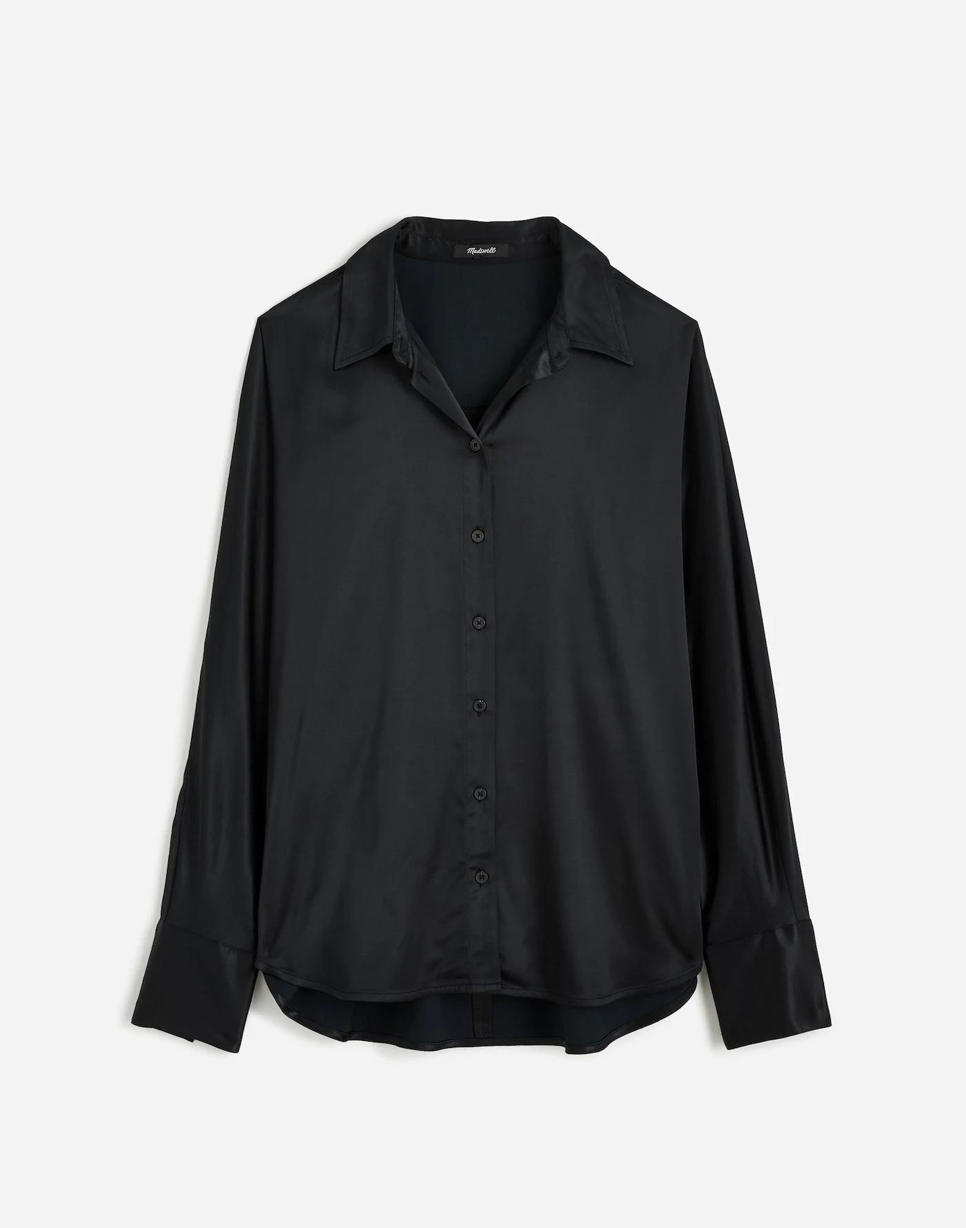Relaxed Dolman Button-Up Shirt in Satin Product Image