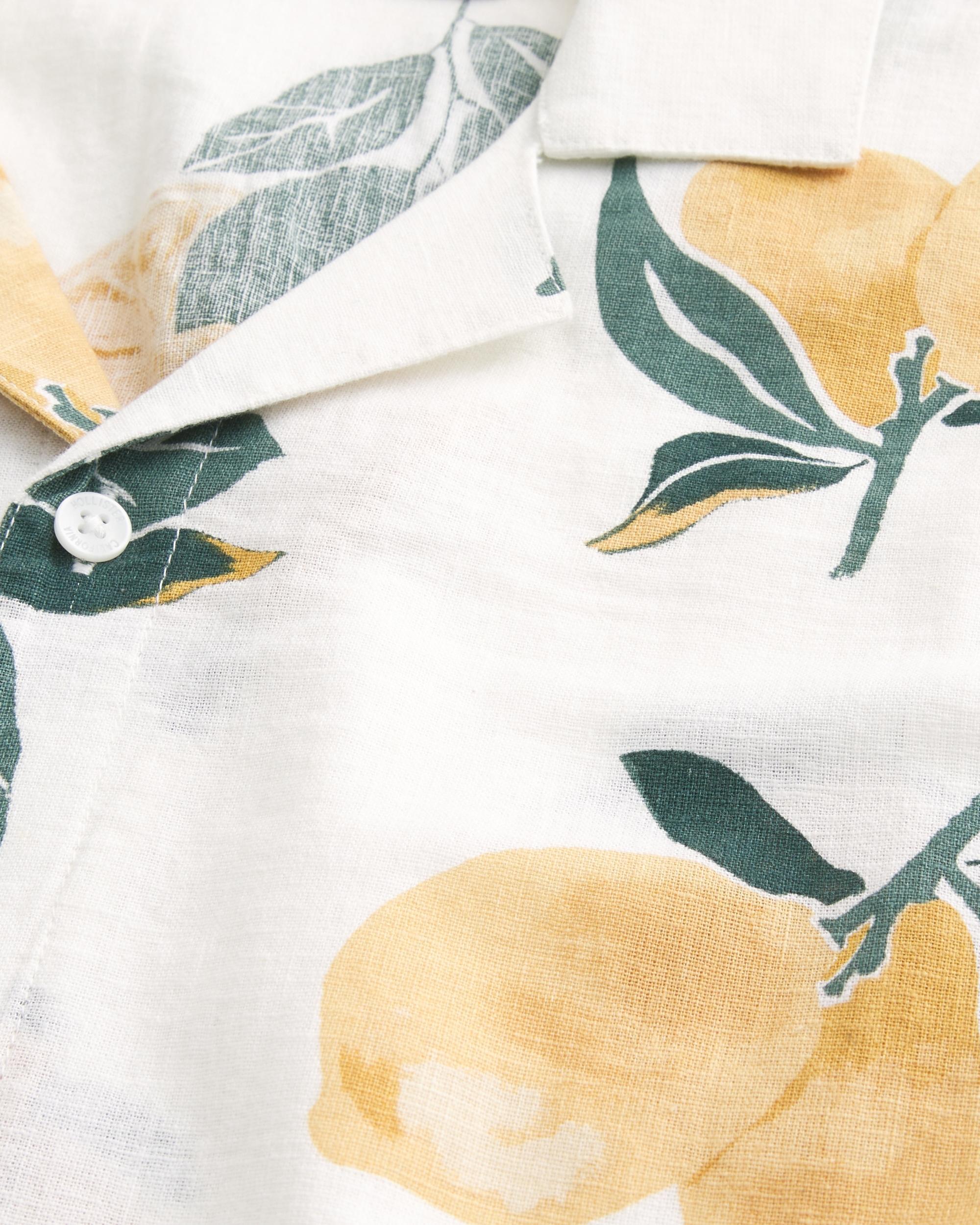 Boxy Short-Sleeve Linen-Blend Shirt Product Image