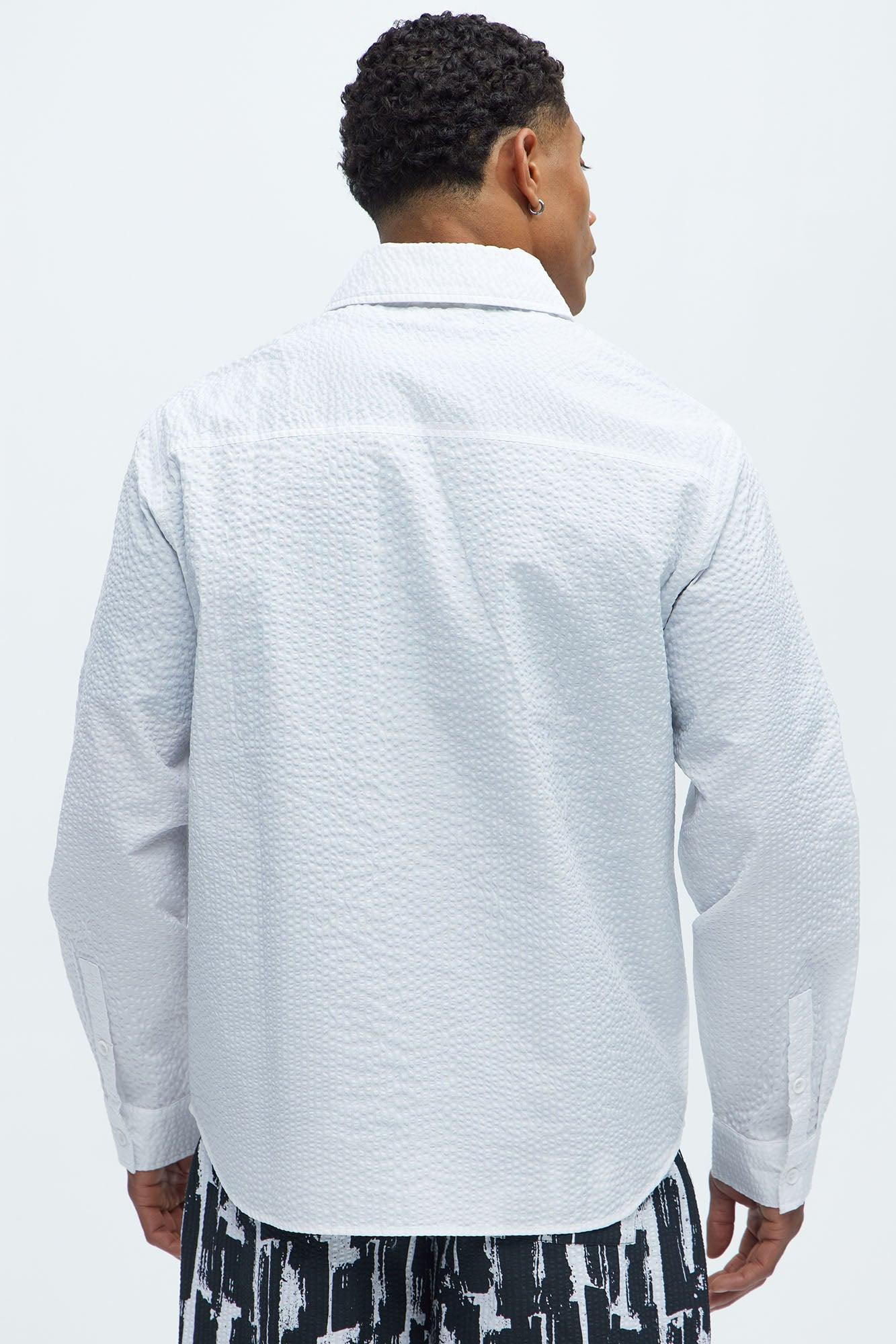 Seersucker Long Sleeve Button Up Shirt - White Product Image