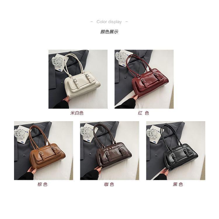 Faux Leather Buckled Plain Shoulder Bag Product Image