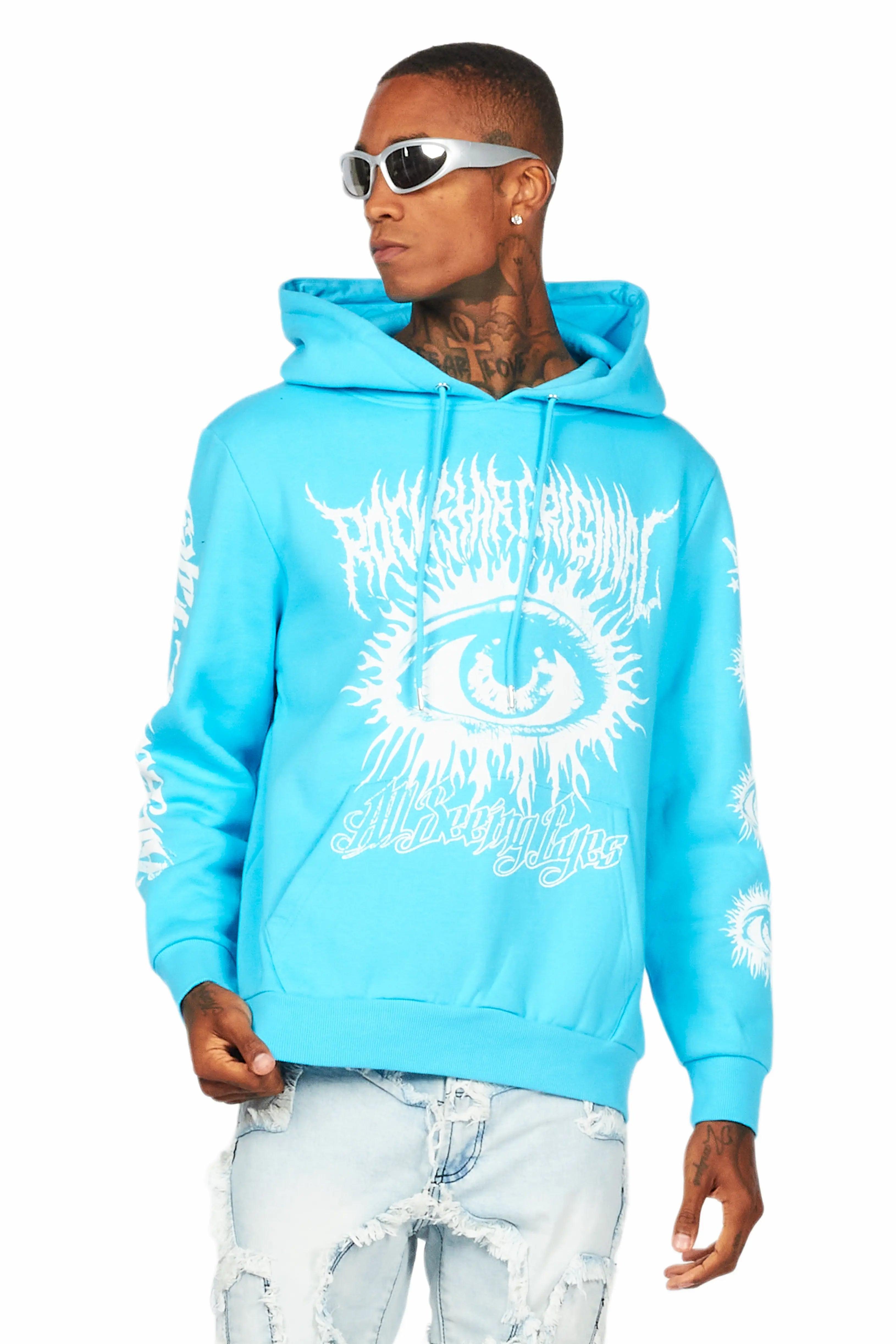 All Seeing Eyes Blue Graphic Hoodie Male Product Image