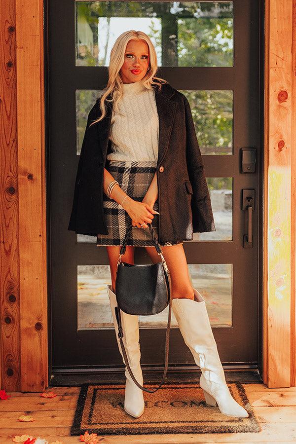 The Hadley High Waist Plaid Skirt in Dark Taupe Product Image