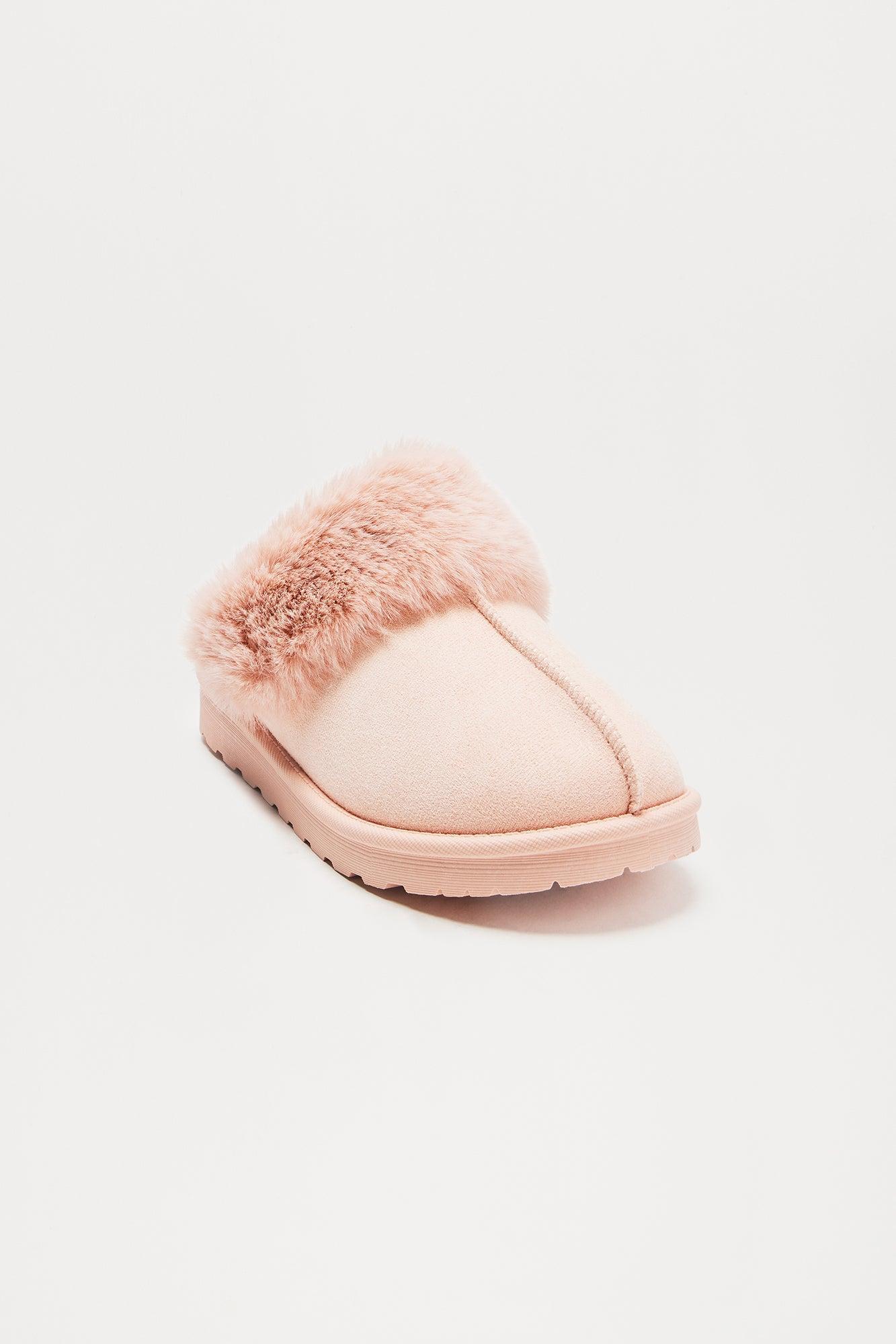 Forest Fur Trim Slippers - Pink Product Image