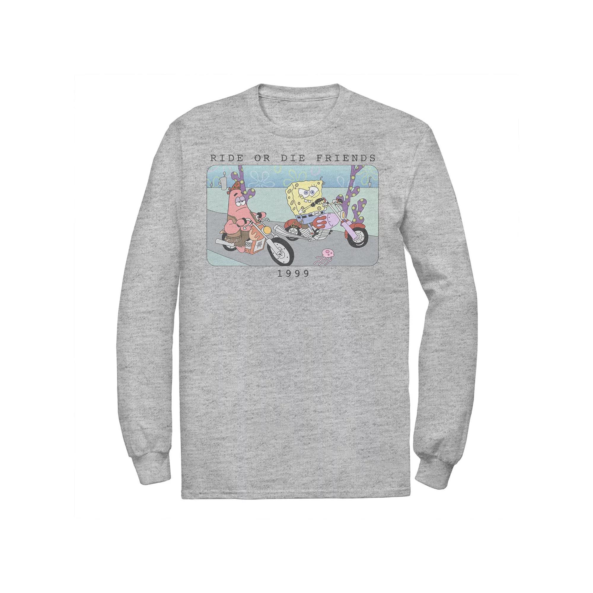 Men's Nickelodeon SpongeBob SquarePants Ride Or Die Friends 1999 Portrait Long Sleeve Graphic Tee,  Product Image