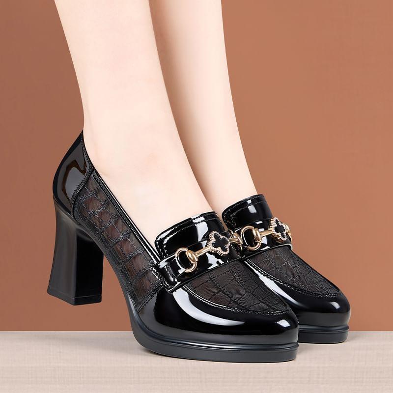 Platform Patent Leather Panel Mesh Loafer Pumps Product Image