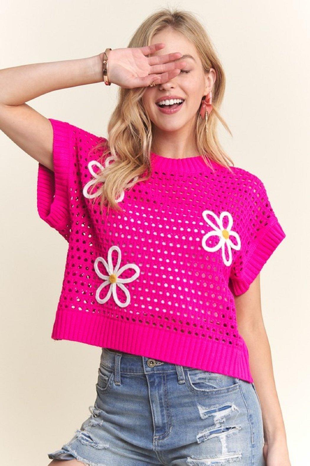 Flower Applique Crochet Top Product Image