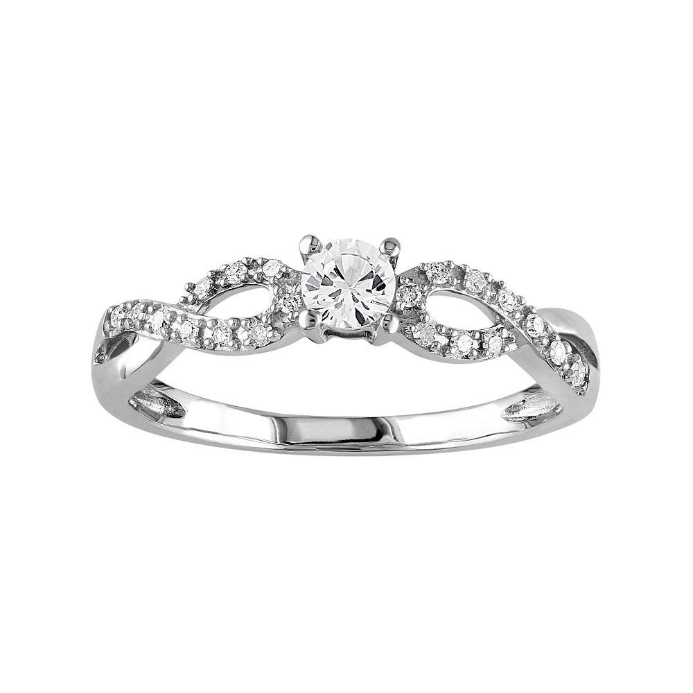 Stella Grace 10k White Gold Lab-Created White Sapphire & 1/10 Carat T.W. Diamond Swirl Ring, Women's, Size: 8 Product Image