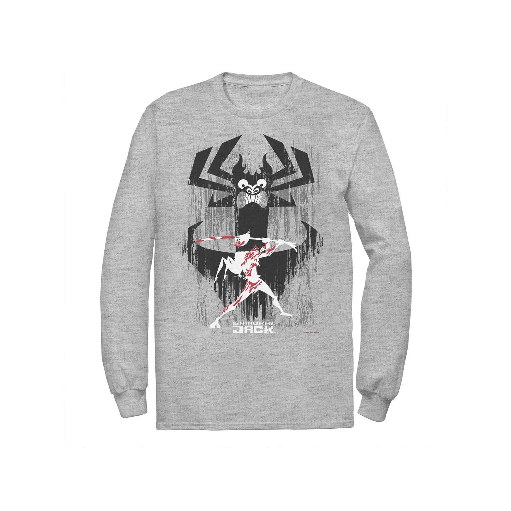 Mens Cartoon Network Samurai Jack Aku Sword Fight Splatter Long Sleeve Tee Athletic Grey Product Image