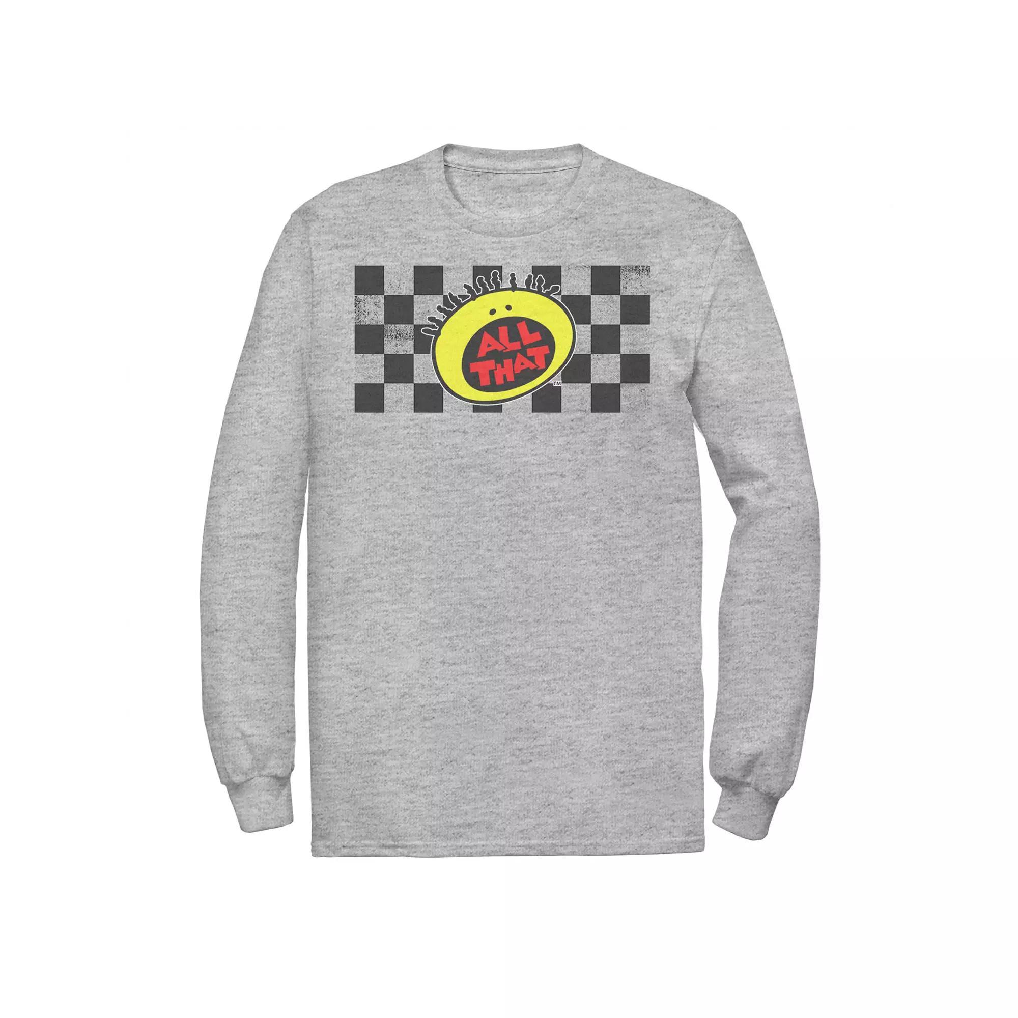 Men's Nickelodeon All That Checkered Logo Panel Long Sleeve Graphic Tee,  Product Image