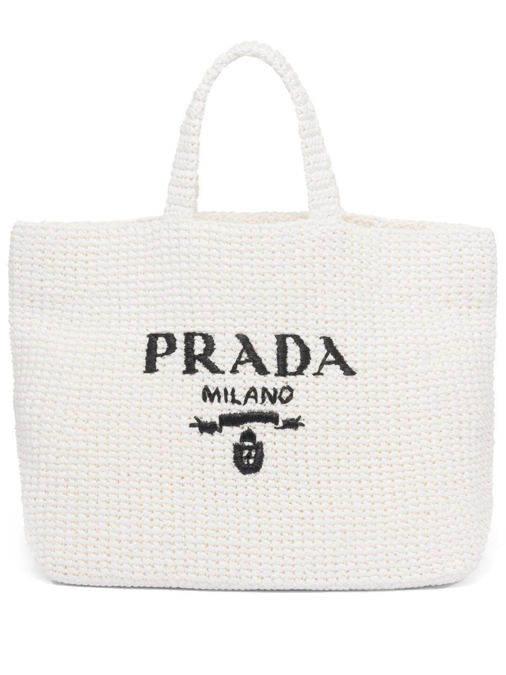 PRADA Raffia Tote Bag In White Product Image