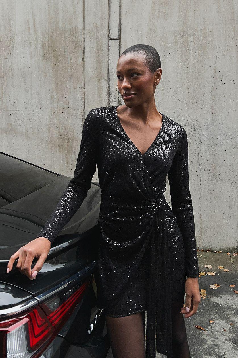 Wrap Sequin Mini Dress Product Image