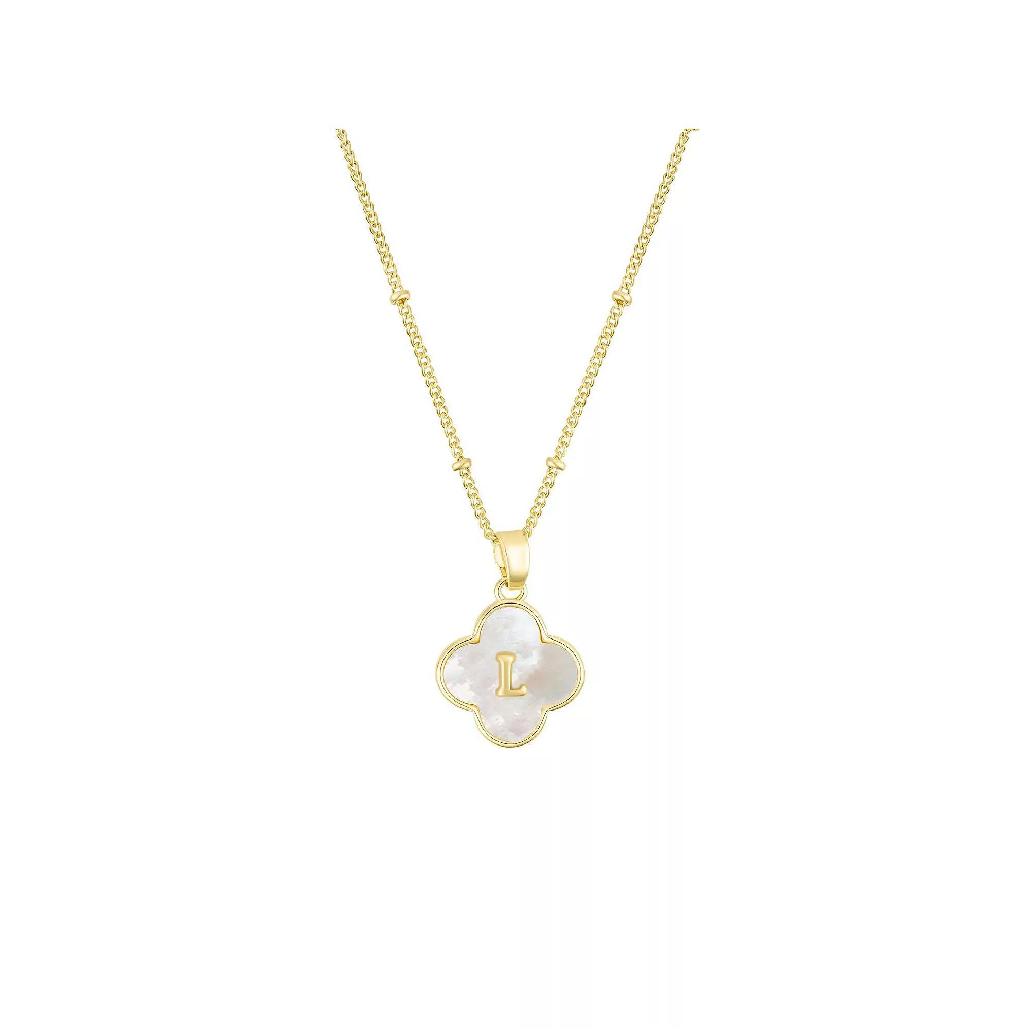 Adornia 14k Gold Plated Mother-of-Pearl Initial Clover Necklace, Women's,  Product Image
