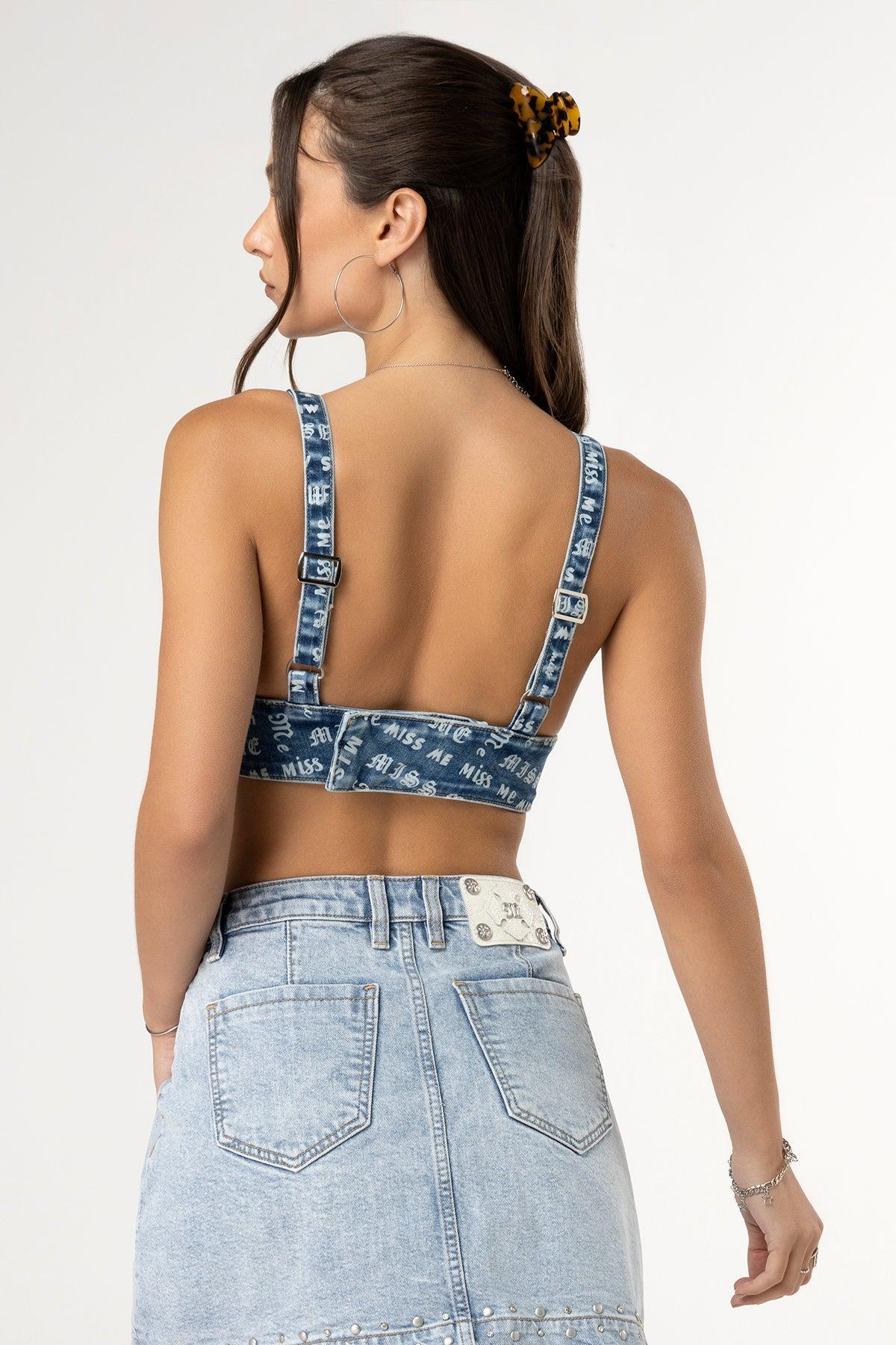 Miss Me a Little Denim Bralette Top Product Image