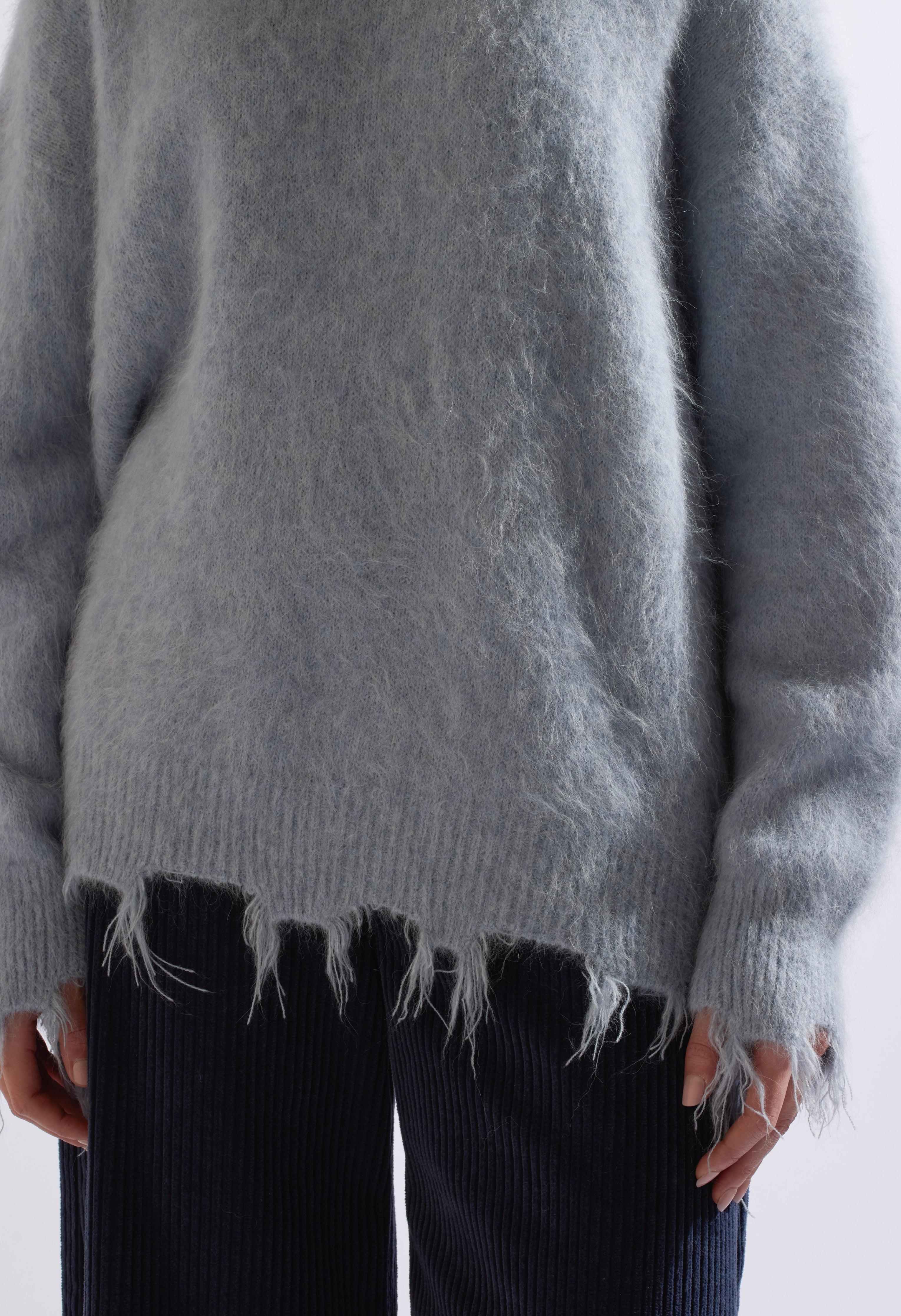 Blue Alpaca Wool Distressed Sweater Product Image