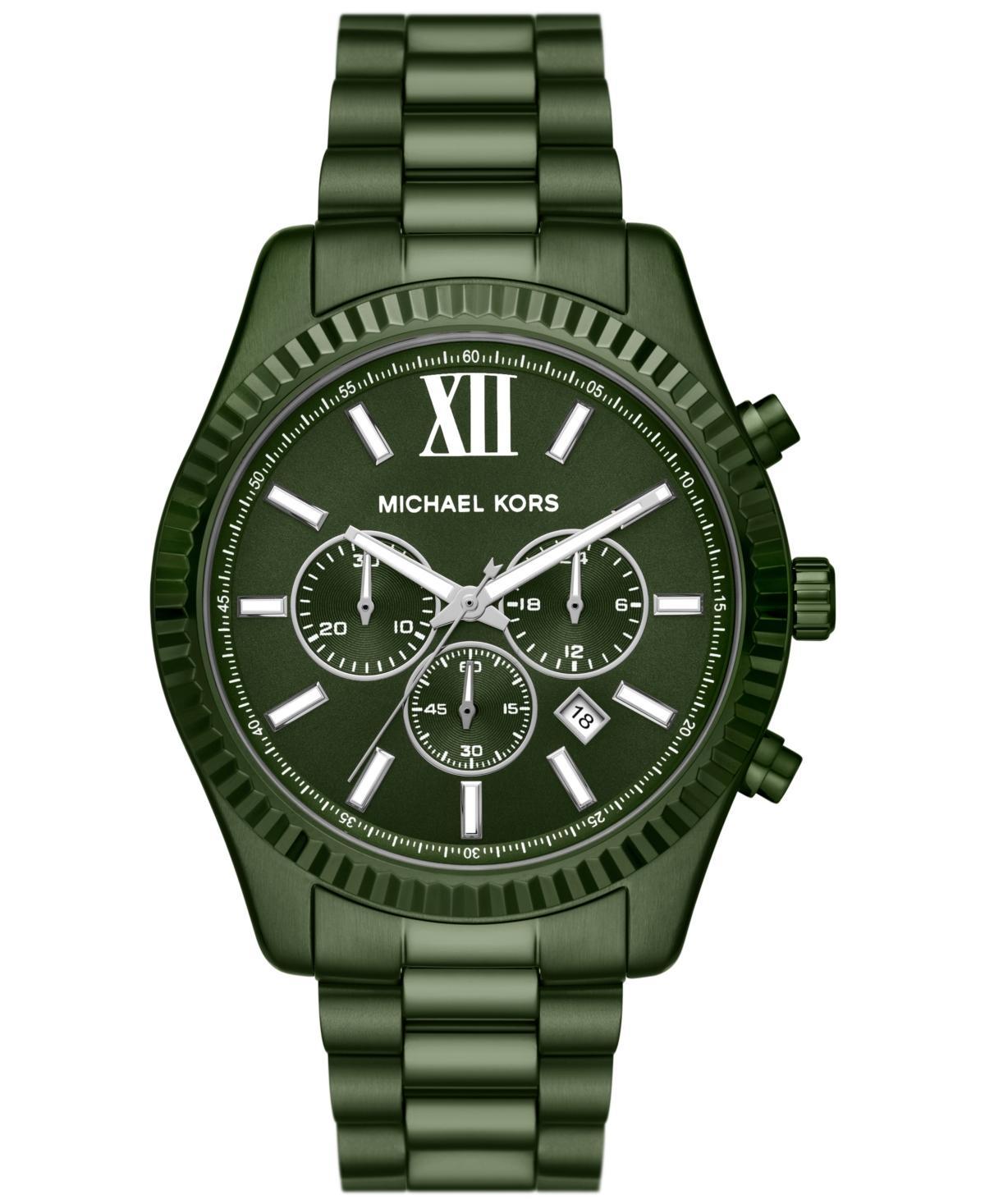 Michael Kors Mens Lexington Chronograph Green-Tone Stainless Steel Bracelet Watch Product Image