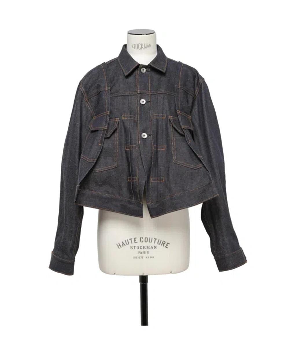 SACAI Long-sleeved Denim Coat In Black Product Image