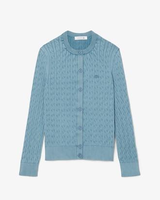 Washed Effect Cable Knit Cardigan Product Image