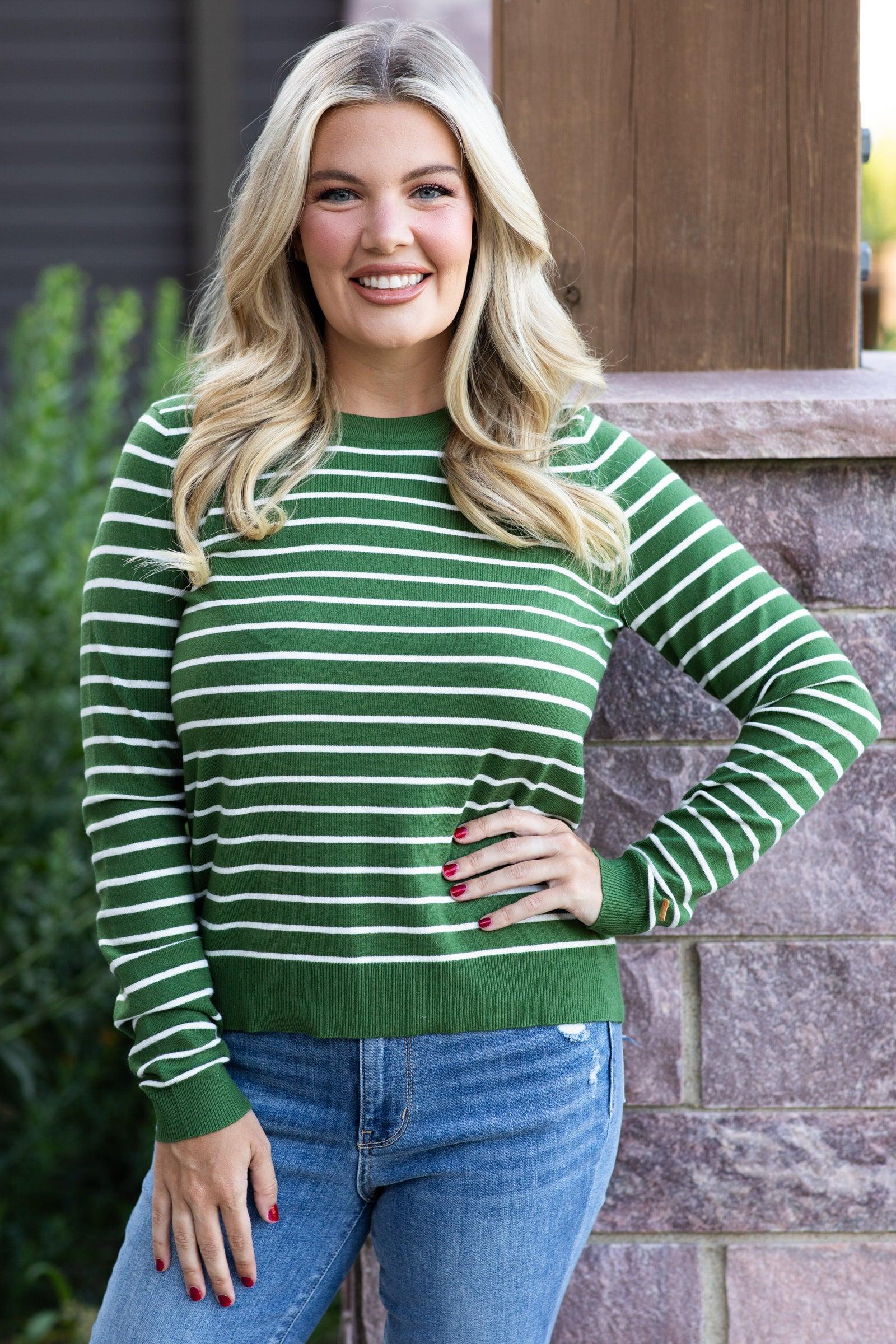 Green Striped Long Sleeve Sweater Product Image