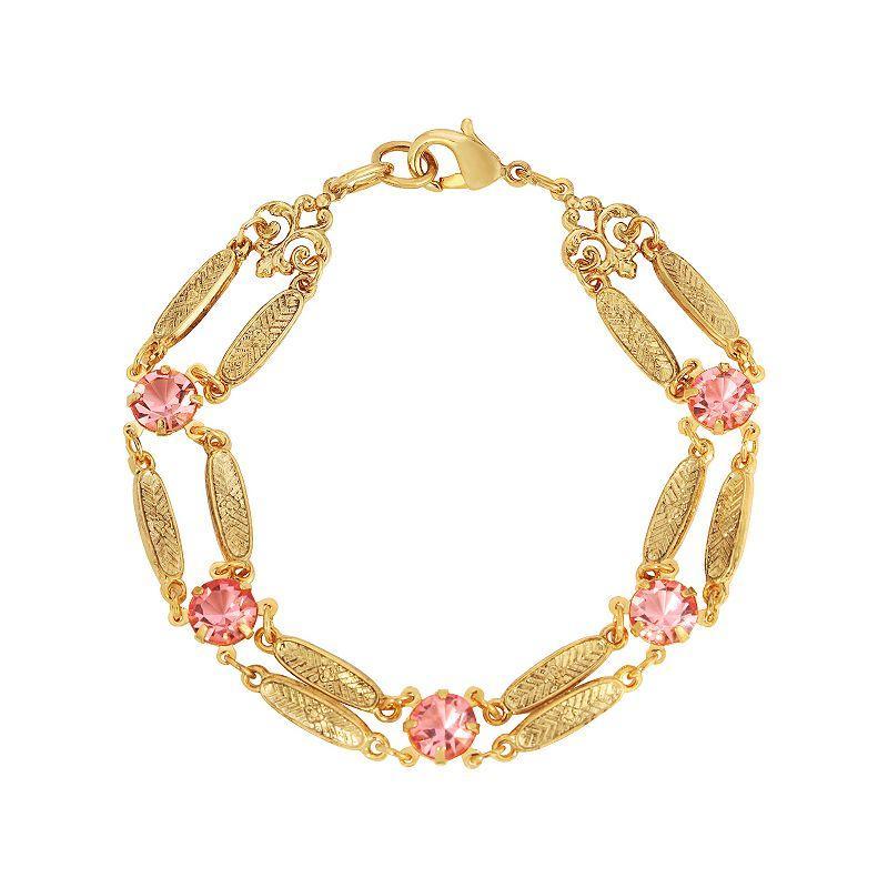 1928 Gold Tone Textured Link Crystal Bracelet, Womens, Pink Product Image