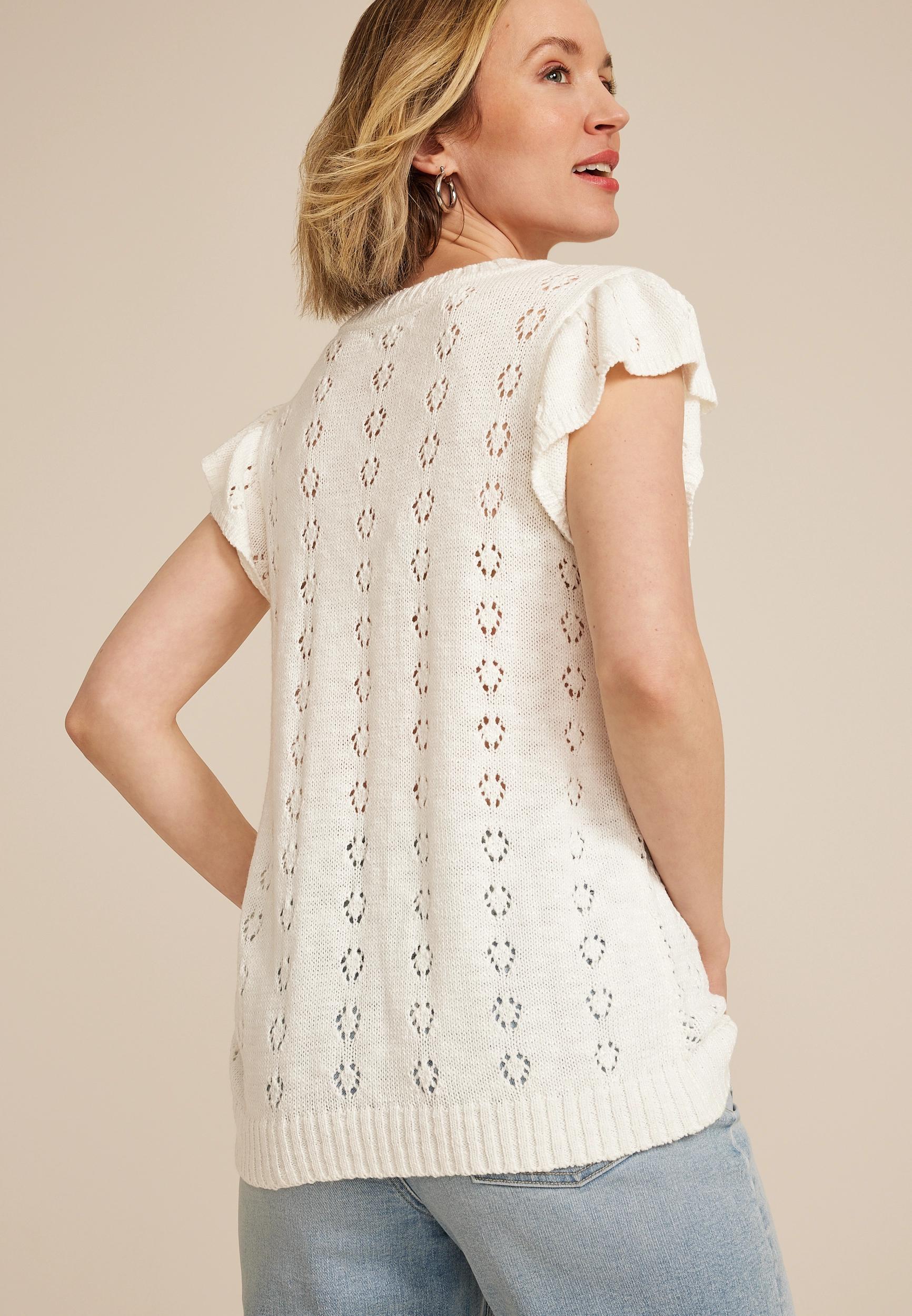 Pointelle Flutter Sleeve Sweater Top Product Image