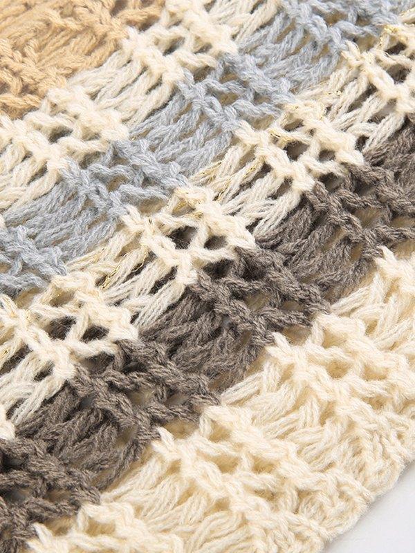 Super Crop Long Sleeve Knit Striped Crochet Top Product Image