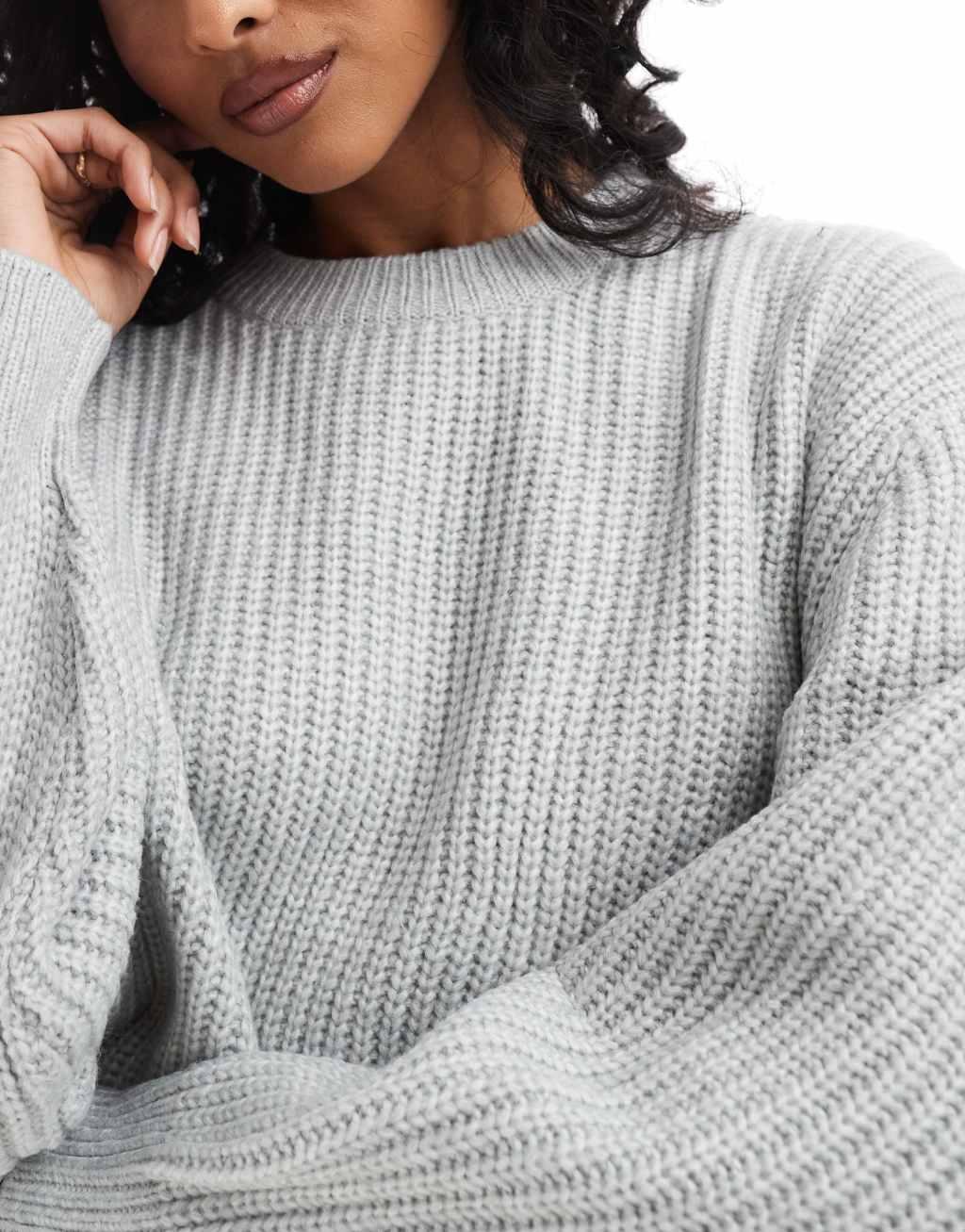 ASOS DESIGN chunky crew neck rib sweater in gray Product Image