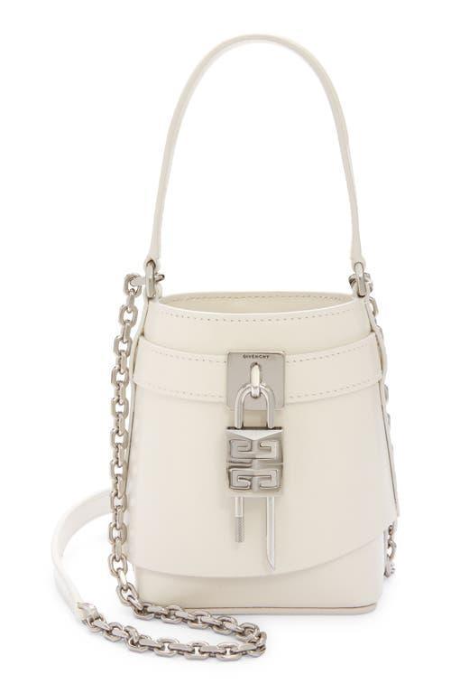 Womens Micro Shark Lock Bucket Bag in Box Leather Product Image