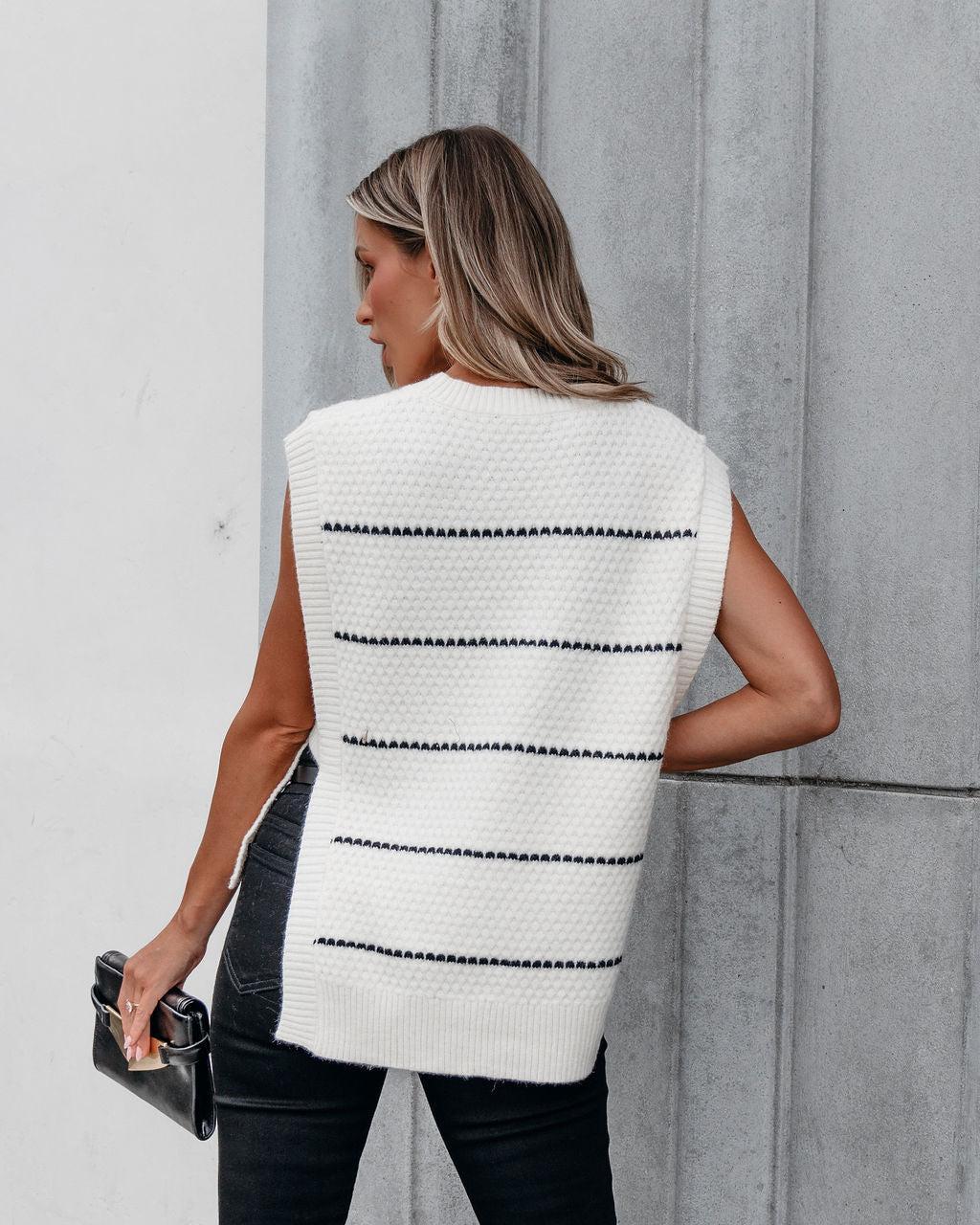 Muse By Magnolia Cream and Black Striped Sweater Vest - FINAL SALE Product Image