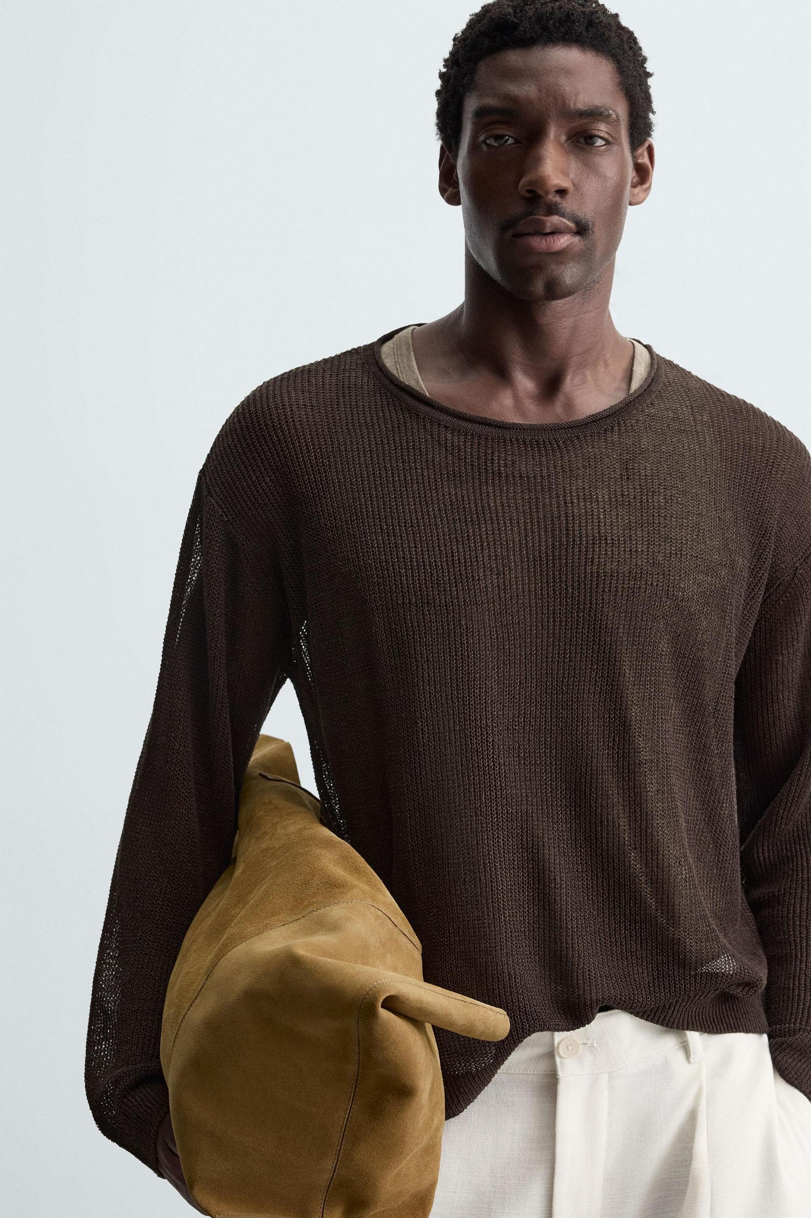 LINEN BLEND TEXTURED SWEATER Product Image