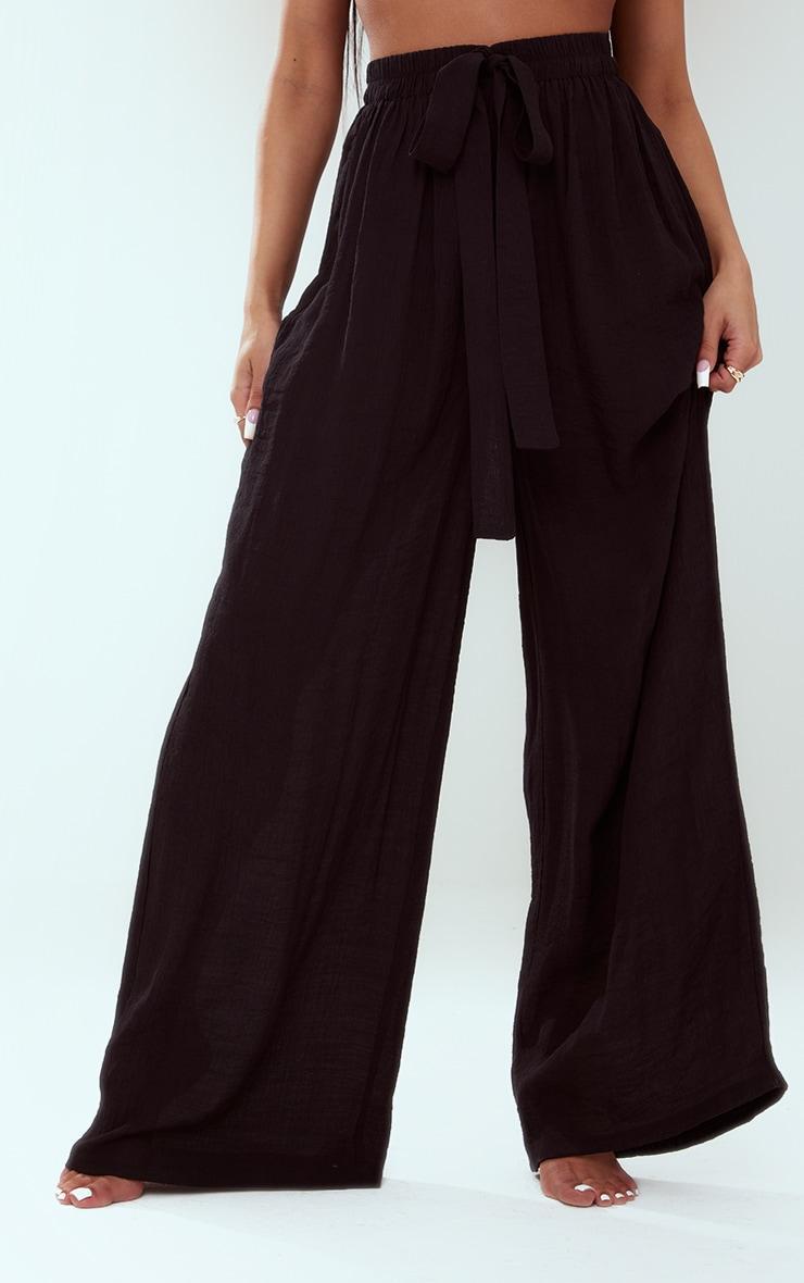 Black Textured Woven Palazzo Beach Pants Product Image