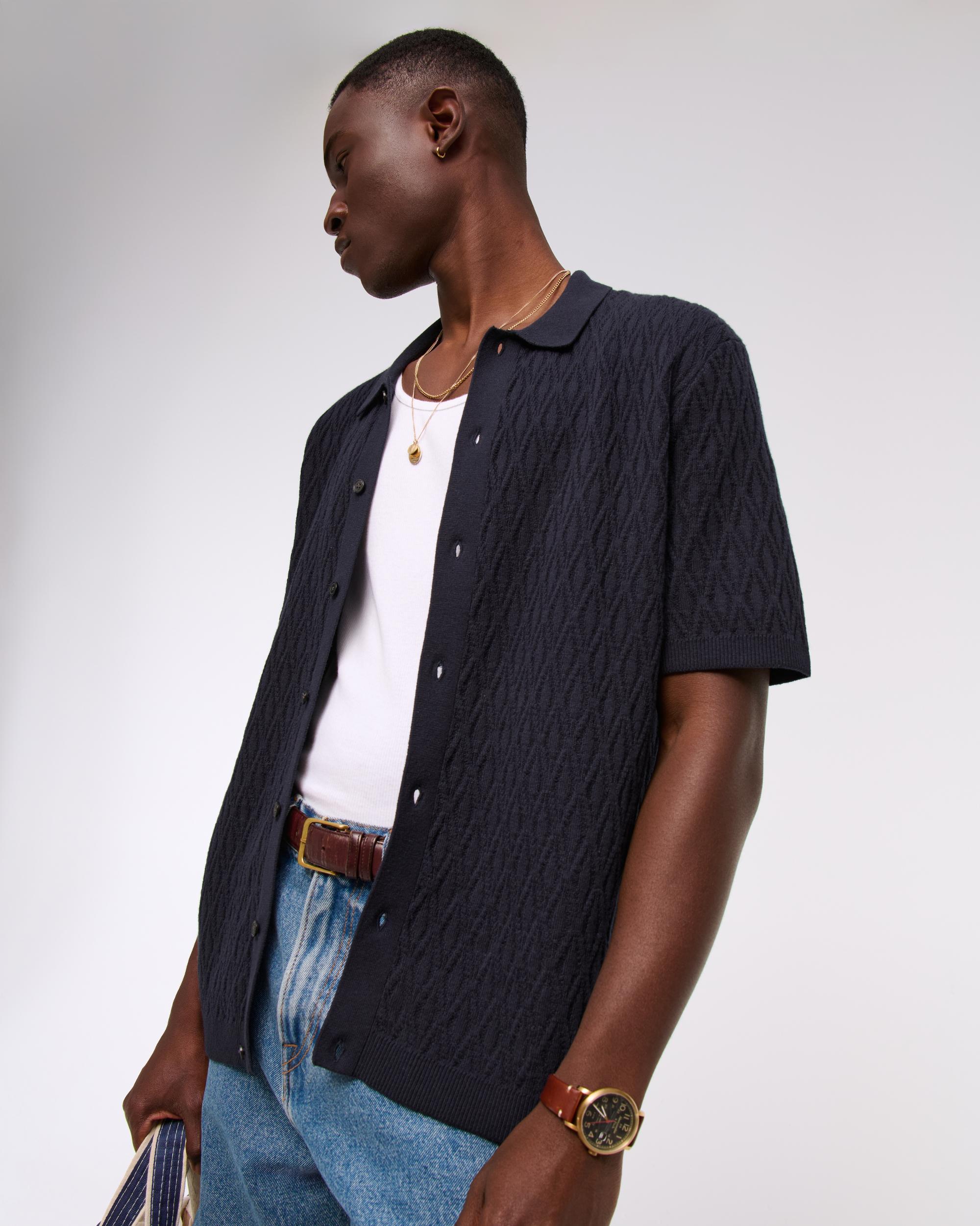 Jacquard Pattern Button-Through Sweater Polo Product Image