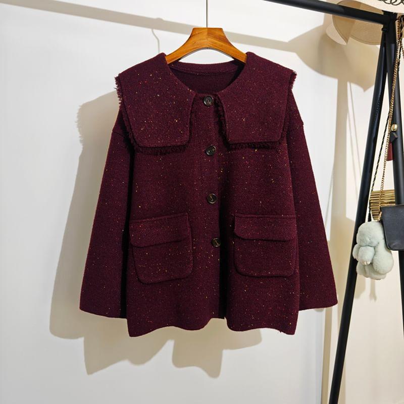 Drop Shoulder Collar Glitter Button Cardigan Product Image