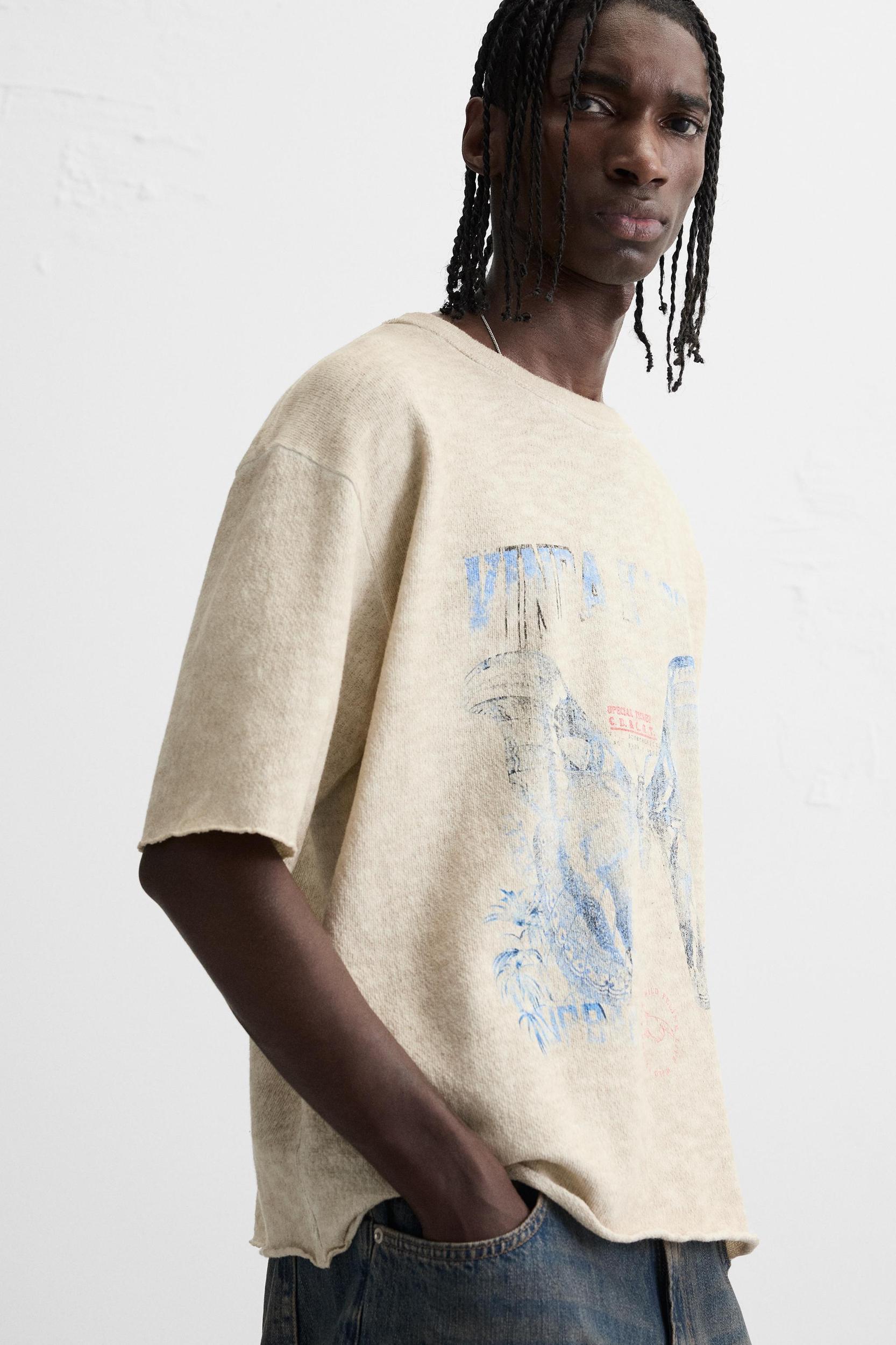 PRINTED WASHED KNIT T-SHIRT Product Image