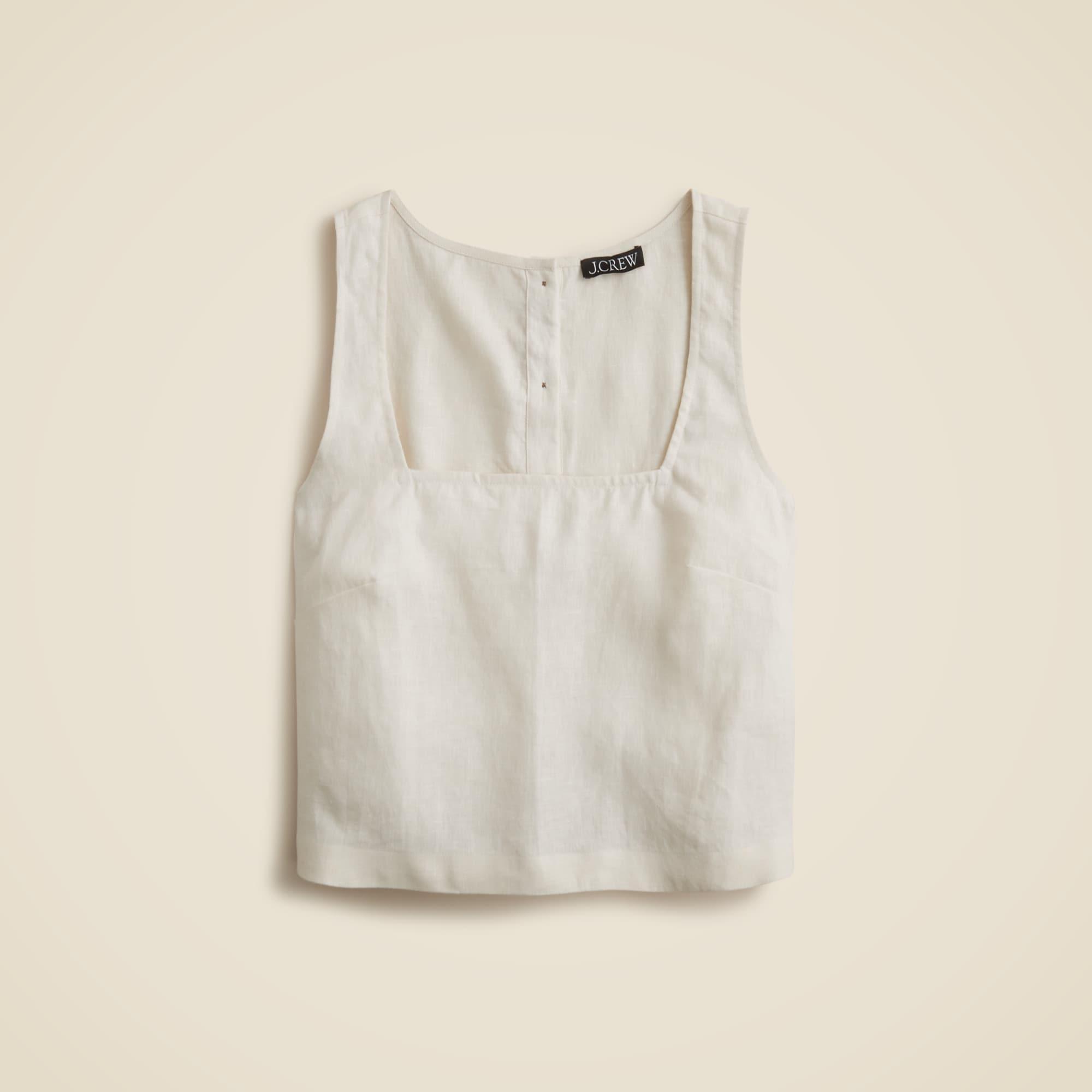 Squareneck button-back top in linen Product Image