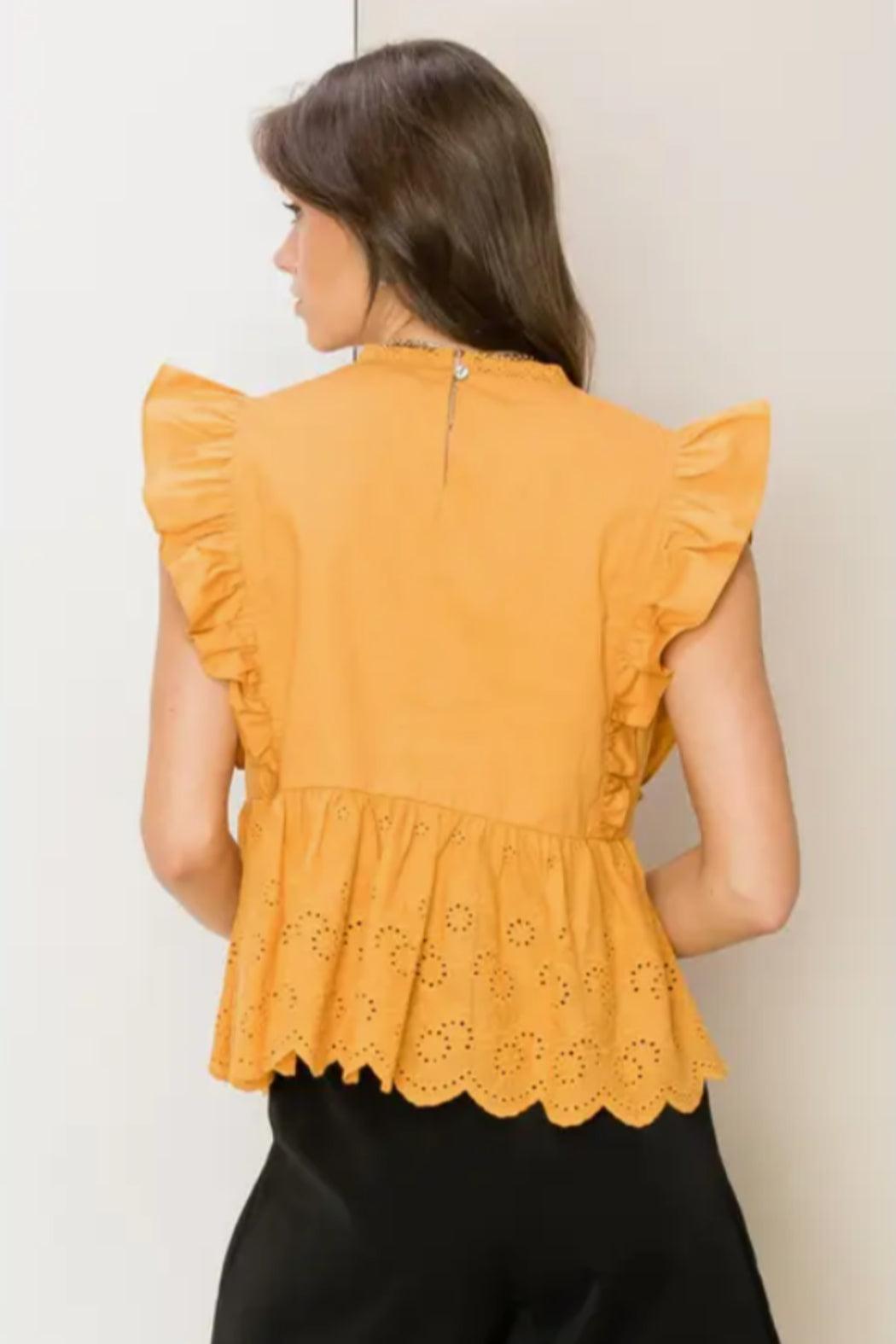 Ruffle Sleeveless Eyelet Peplum Top Product Image
