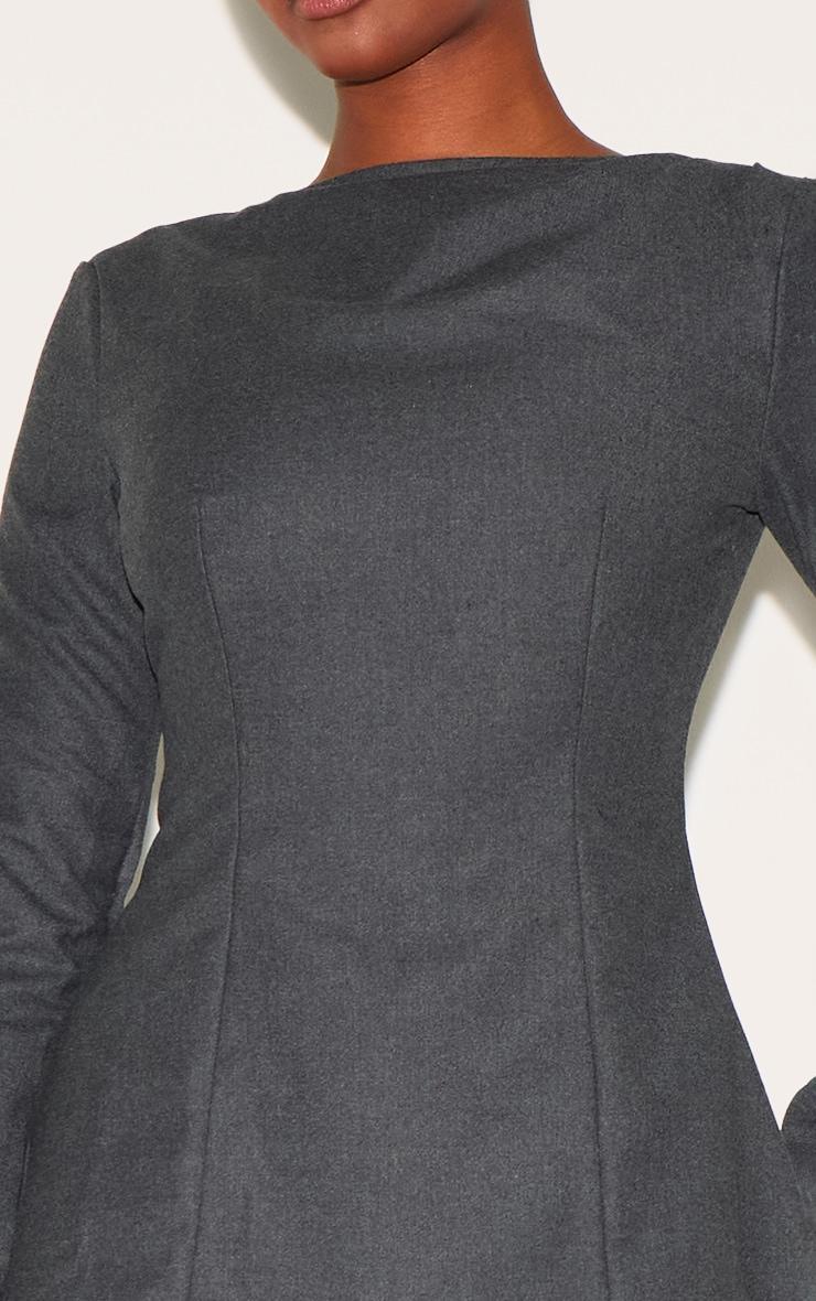 Grey Structured Woven Boat Neck Shift Dress Product Image