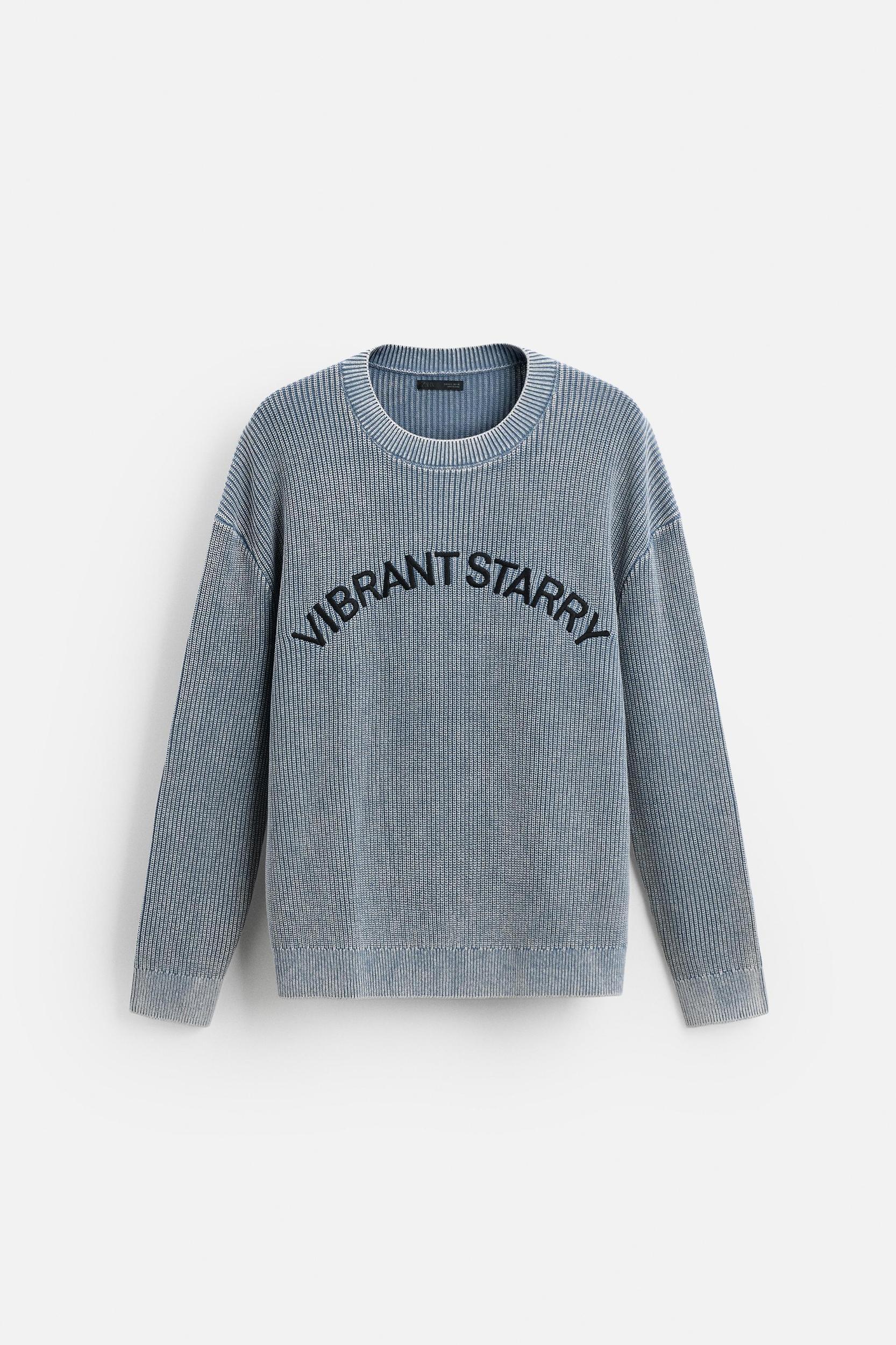 EMBROIDERED TEXT WASHED SWEATER Product Image