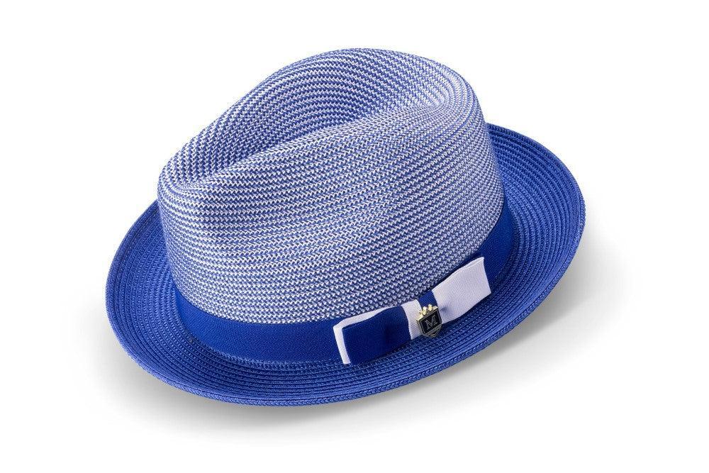 Royal Blue Men's Two Tone Braided Pinch Fedora with Grosgrain Ribbon Male Product Image