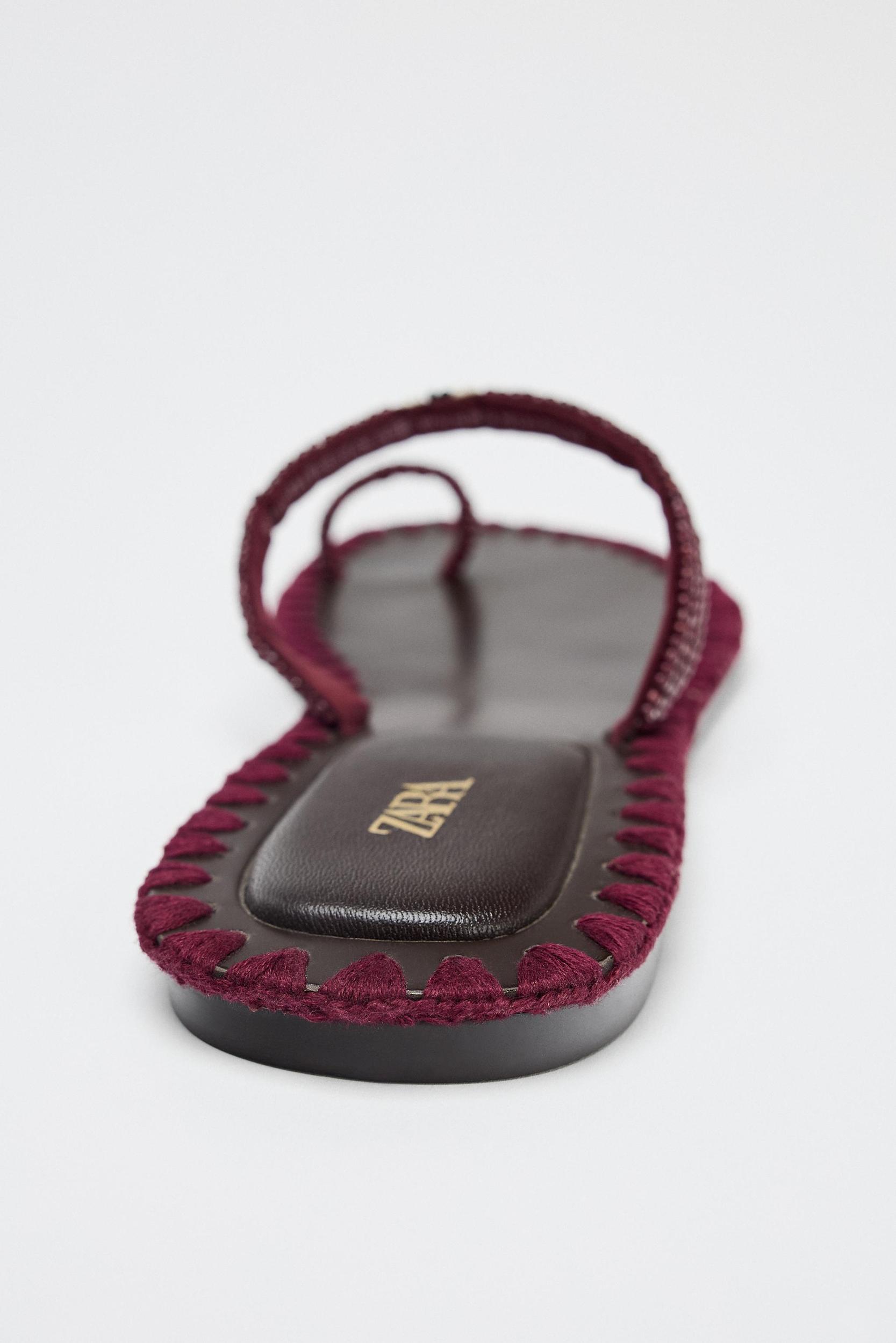 BEADED TOPSTITCHED SANDALS Product Image