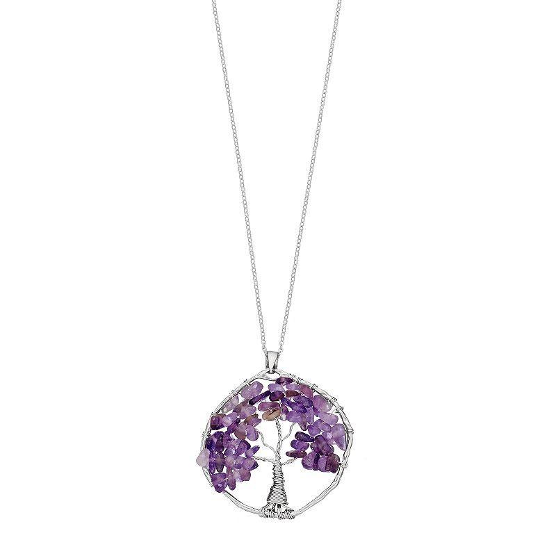 Sterling Silver Amethyst Tree of Life Pendant, Womens Product Image