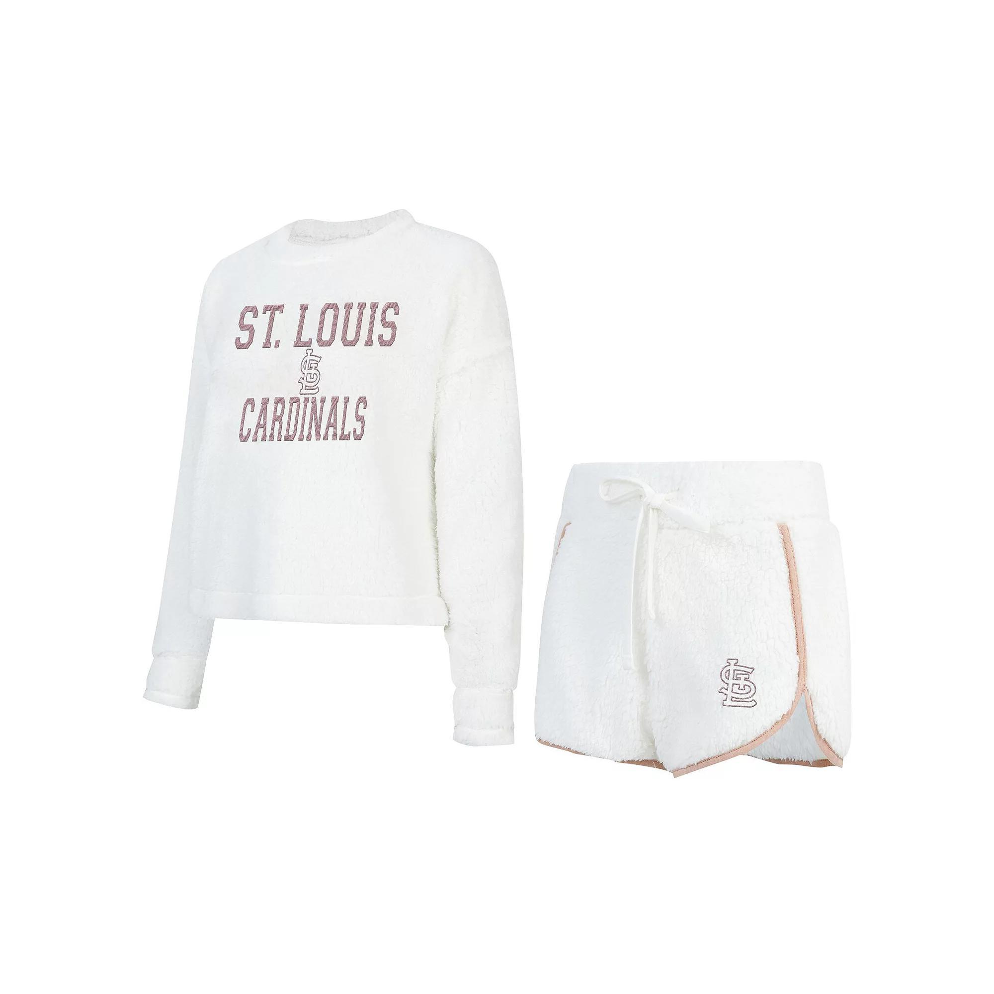 Women's Concepts Sport White St. Louis Cardinals Painter Sherpa Long Sleeve T-Shirt & Short Set,  Product Image