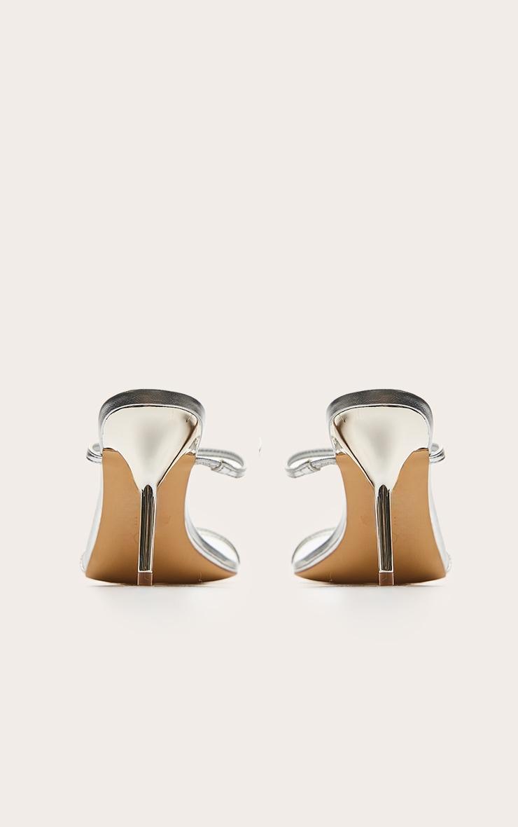 Silver Wide Fit Pu Round Toe Strappy Stiletto Heeled Mules Product Image