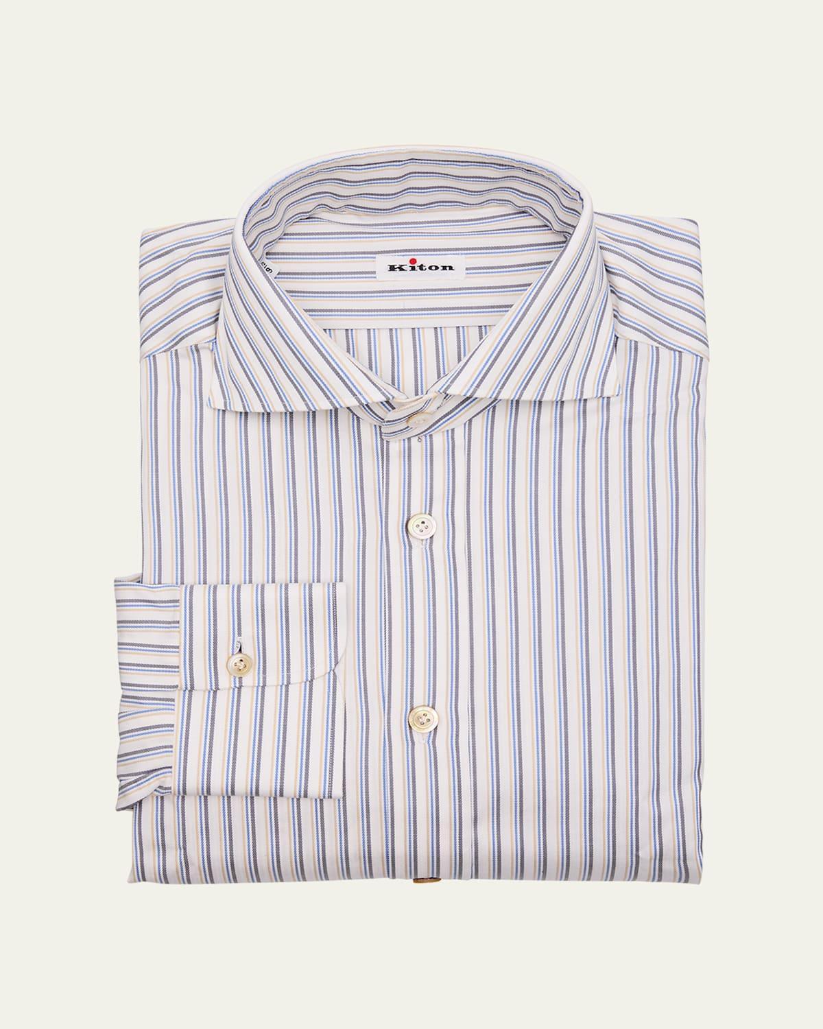 Mens Cotton Multi-Stripe Dress Shirt Product Image