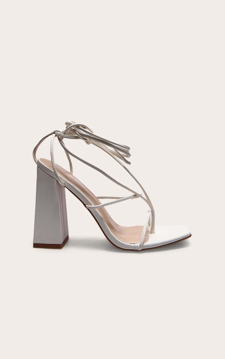 White PU Toe Detail Lace Up High Block Heeled Sandals Product Image
