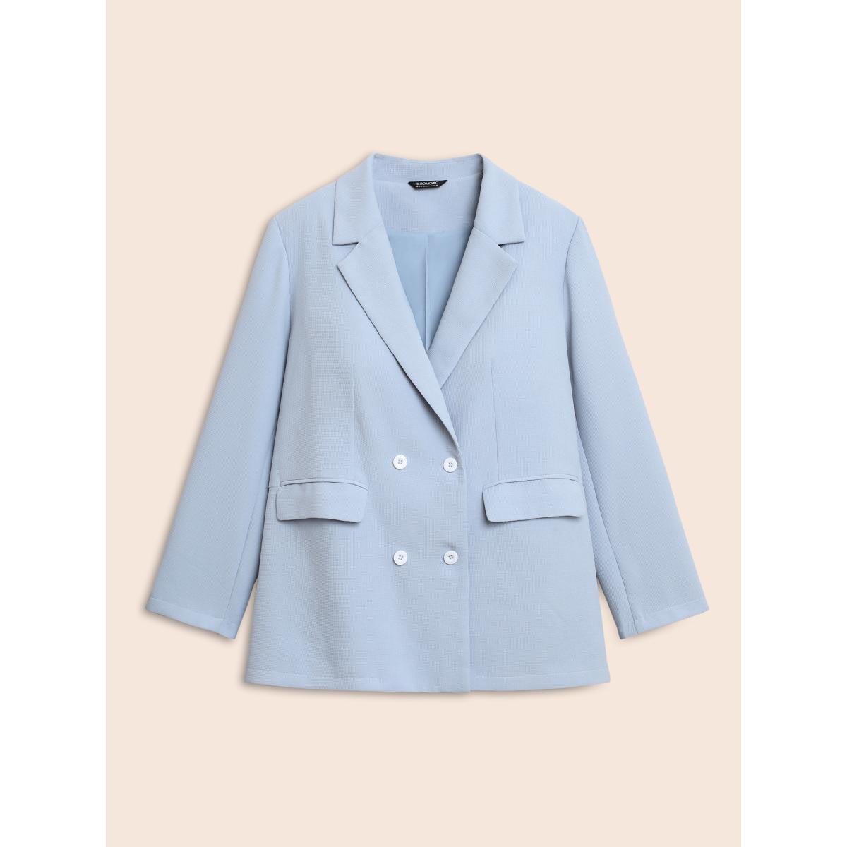 Plus Size Suit Collar Flap Pocket Back Slit Blazer LightBlue Women Everyday Button Sleeve Elbow-length sleeve Suit Collar 12/L Open pocket with flap Elegant Blazers BloomChic Product Image
