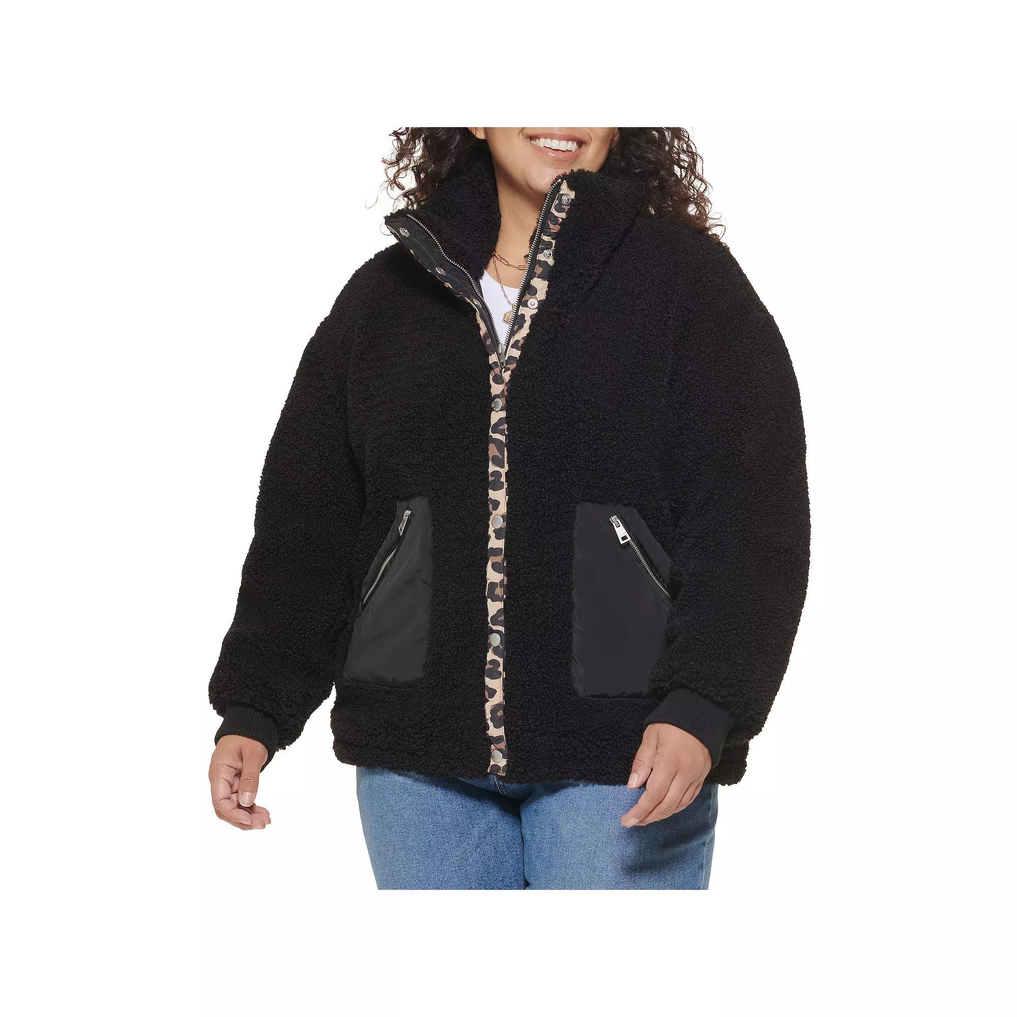 Plus Size Levi's® Cozy Teddy Sherpa Jacket, Women's, Size: 3XL, Black Leopard Product Image